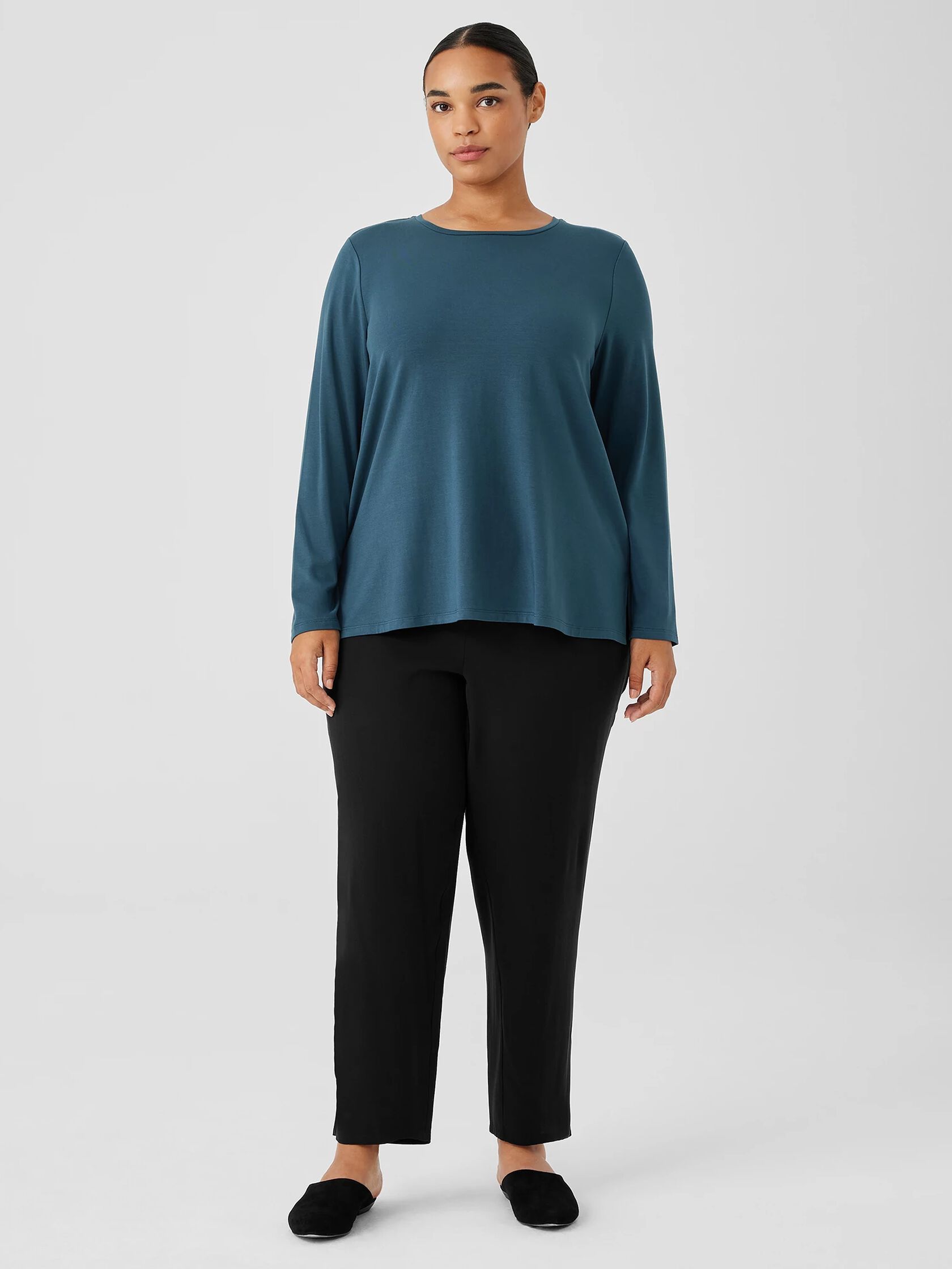 Stretch Jersey Knit Crew Neck Top