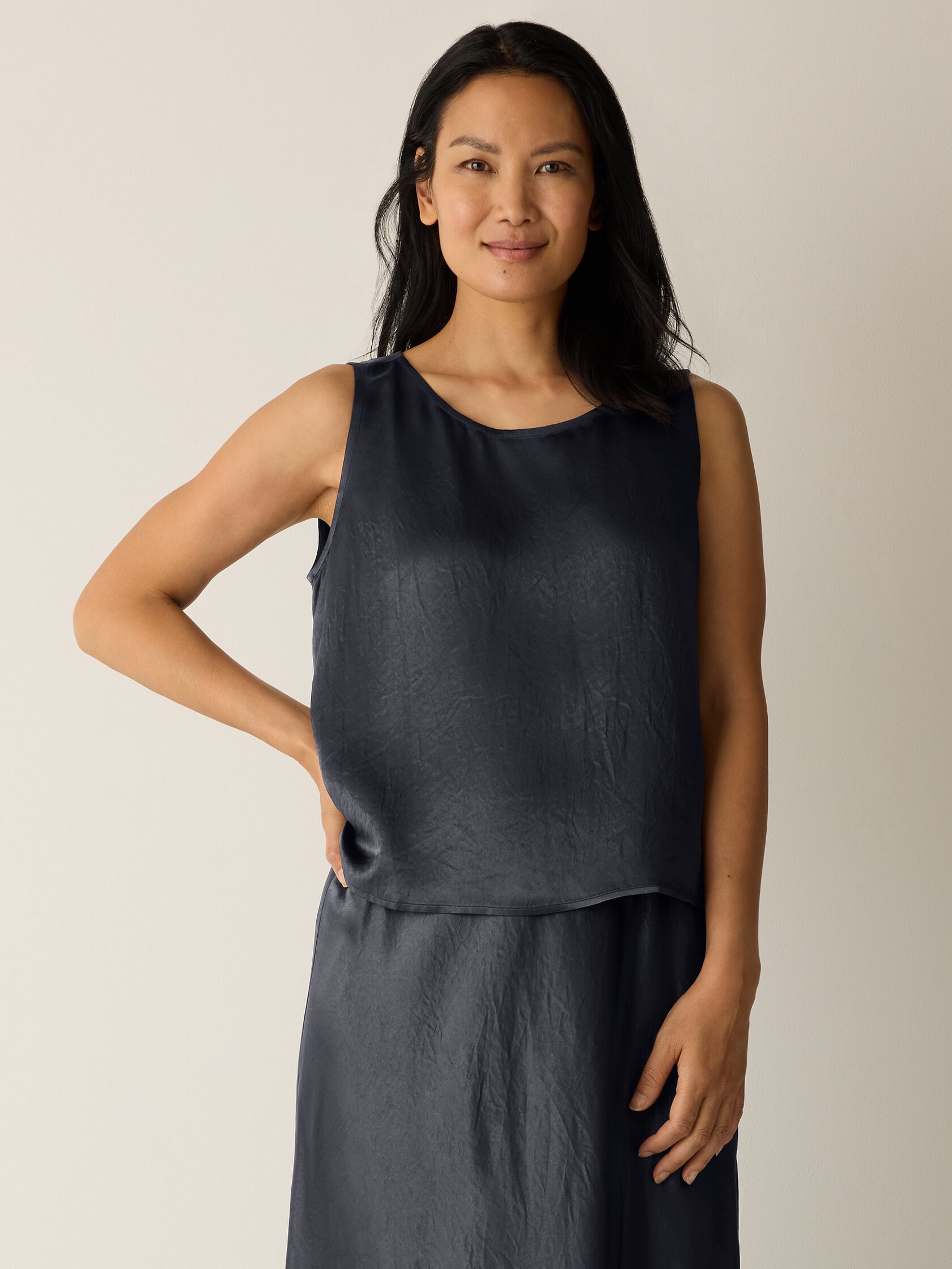 Textured Satin Ballet Neck Tank
