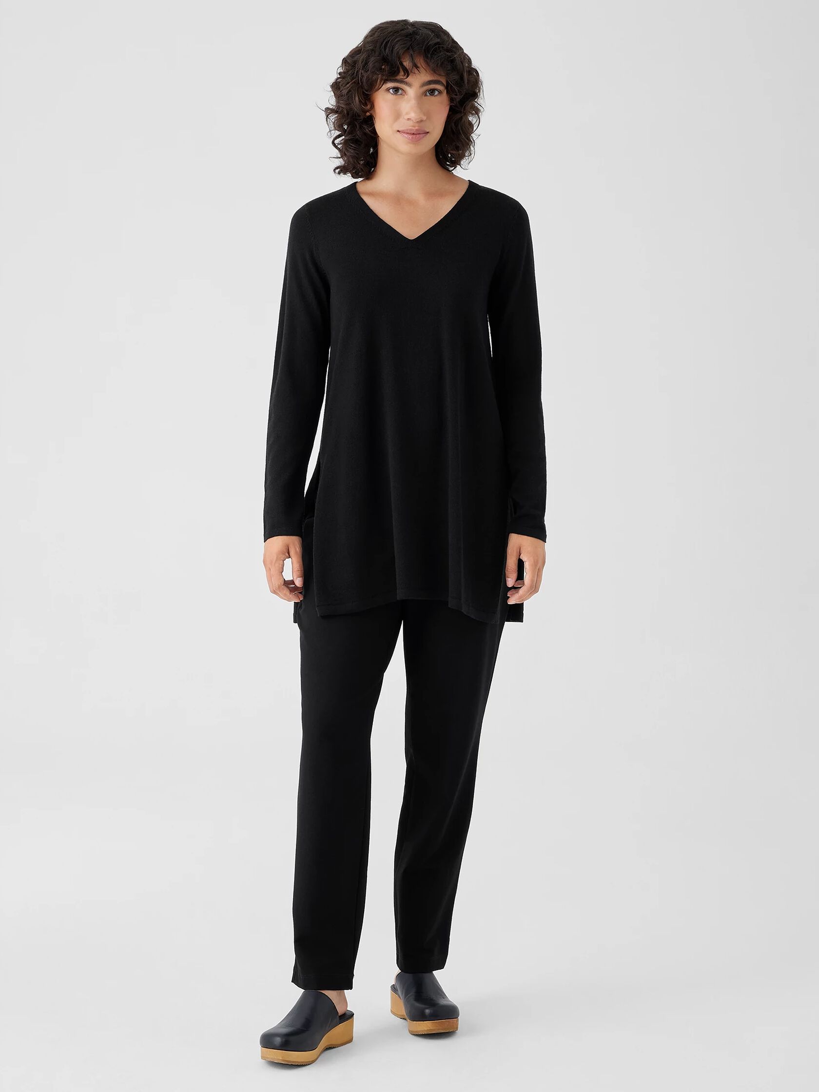 Merino Jersey V-Neck Top in Regenerative Wool