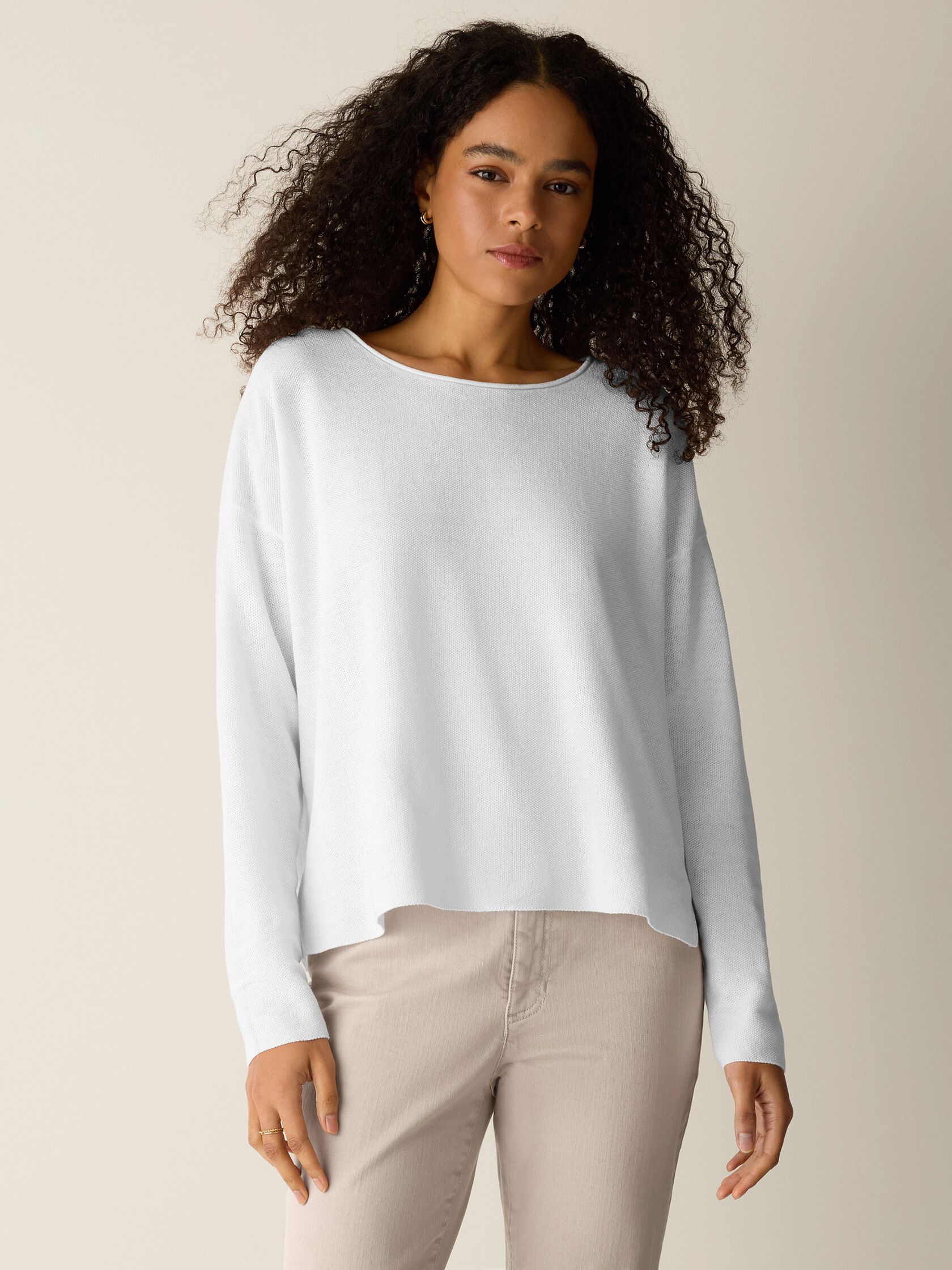 Organic Linen Cotton Jewel Neck Box-Top