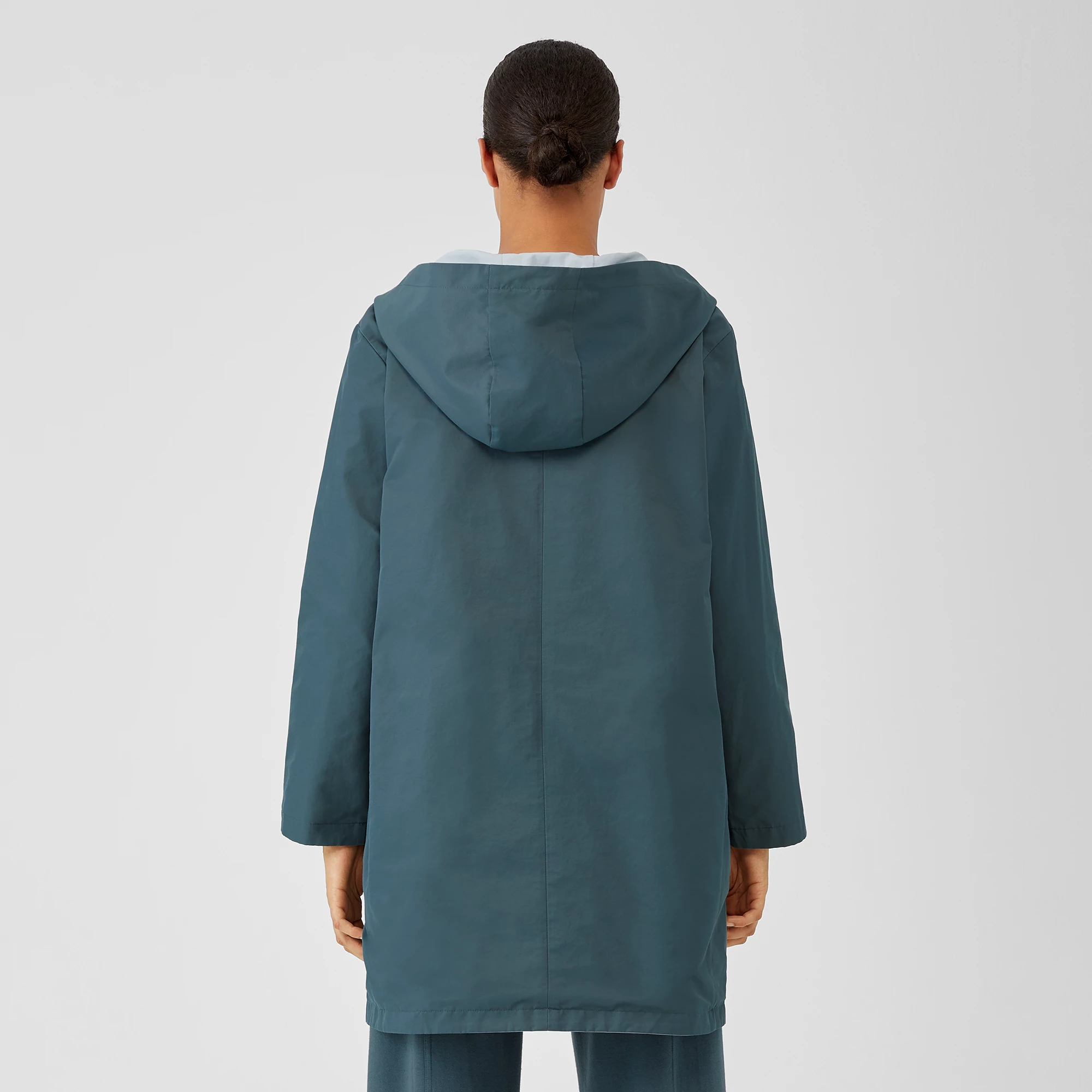 Eileen Fisher Women's Hooded Reversible Coat - Eucalyptis - Size 14