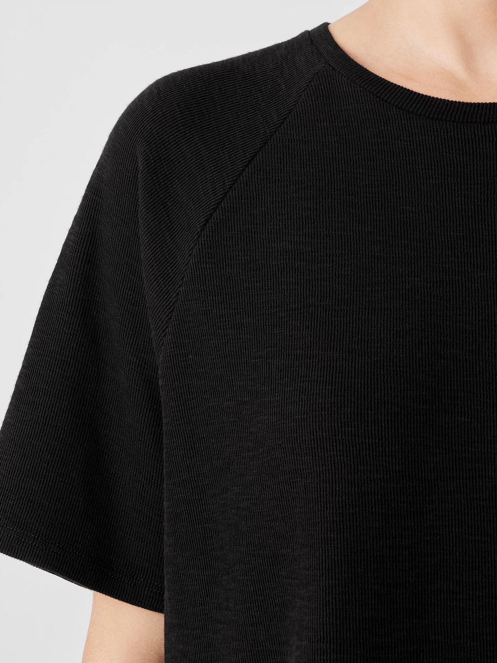 Organic Cotton Slubby Rib Knit Elbow-Sleeve Top