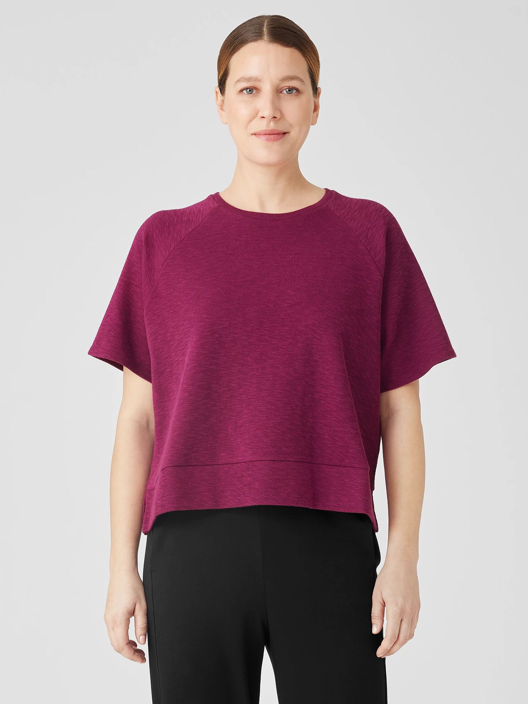 Organic Cotton Slubby Rib Knit Elbow-Sleeve Top