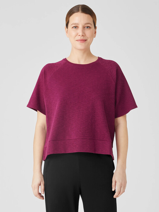 Organic Cotton Slubby Rib Knit Elbow-Sleeve Top