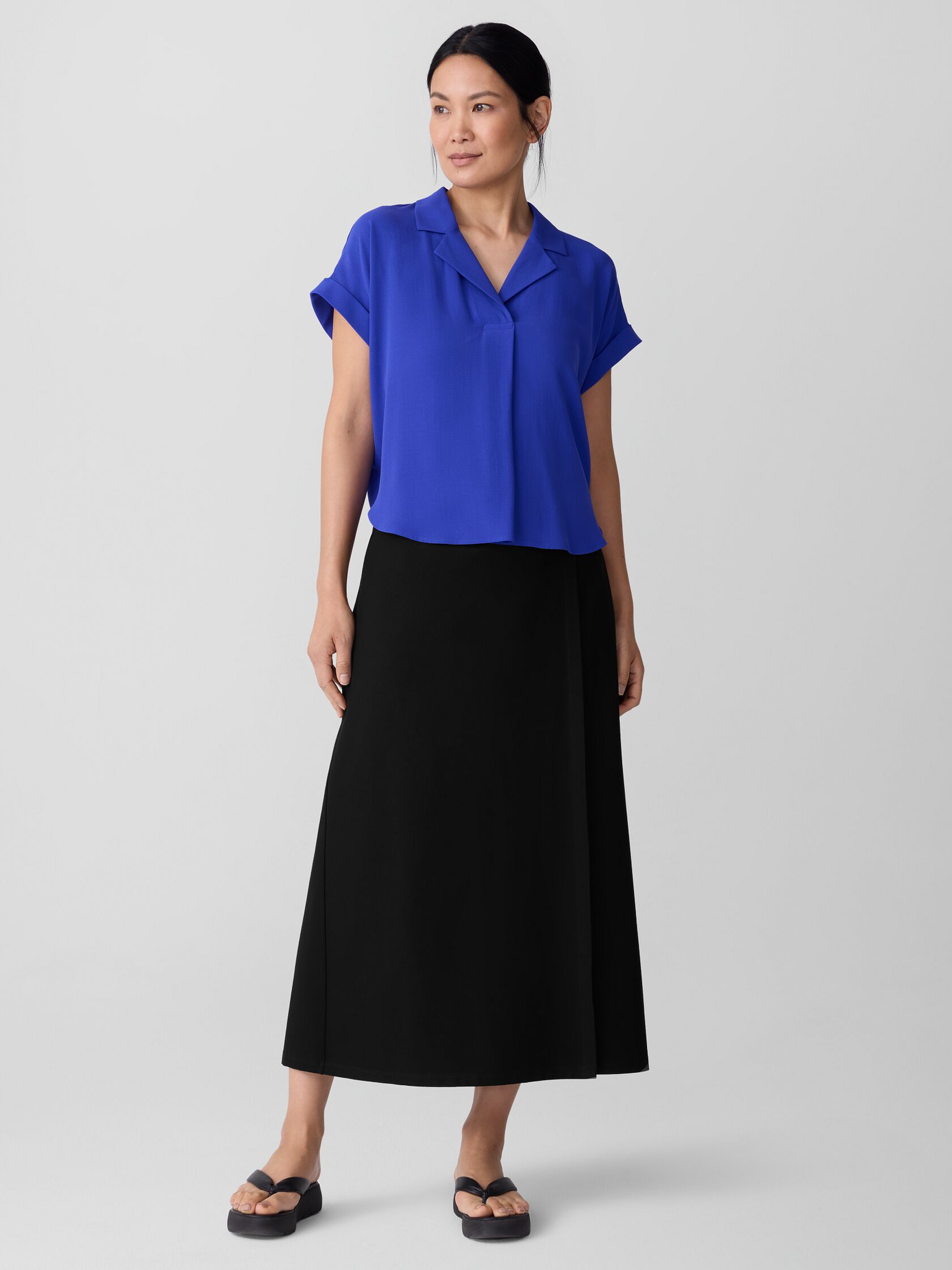 Silk Georgette Crepe Notch Collar Top