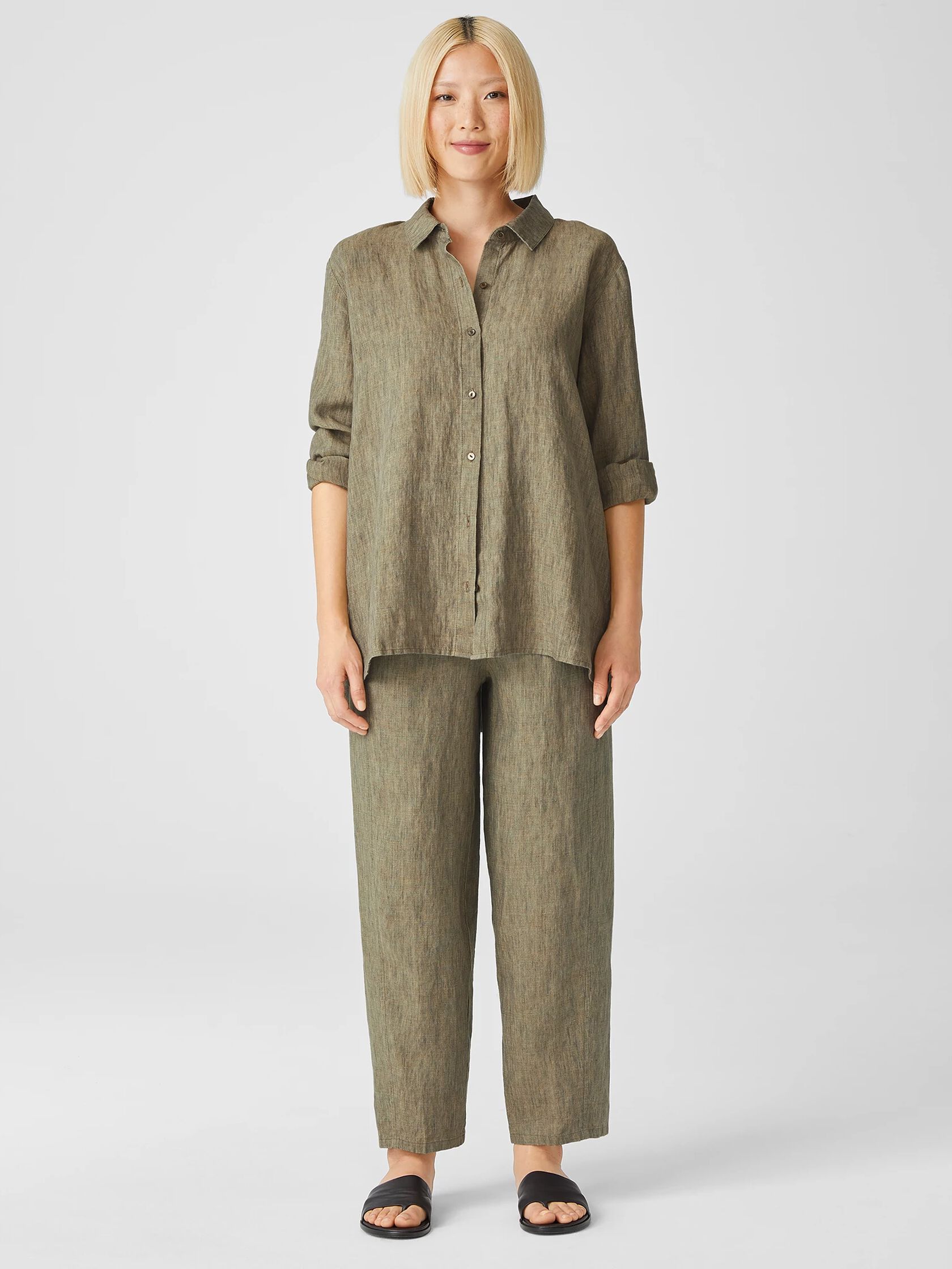 Washed Organic Linen Delave Classic Collar Shirt