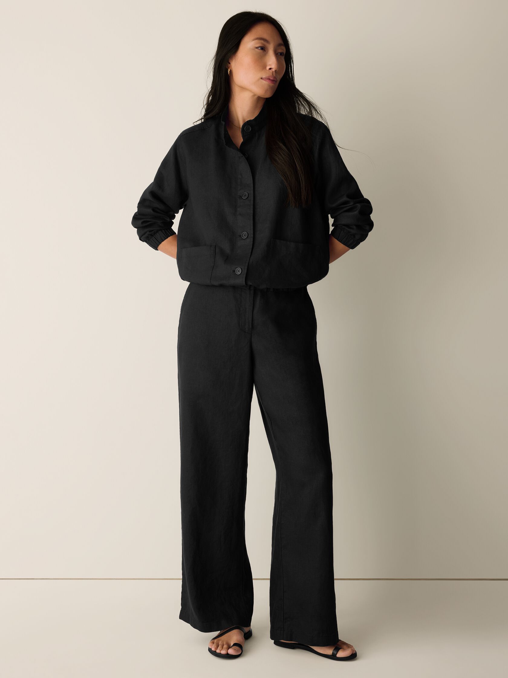 Organic Linen Stand Collar Jacket