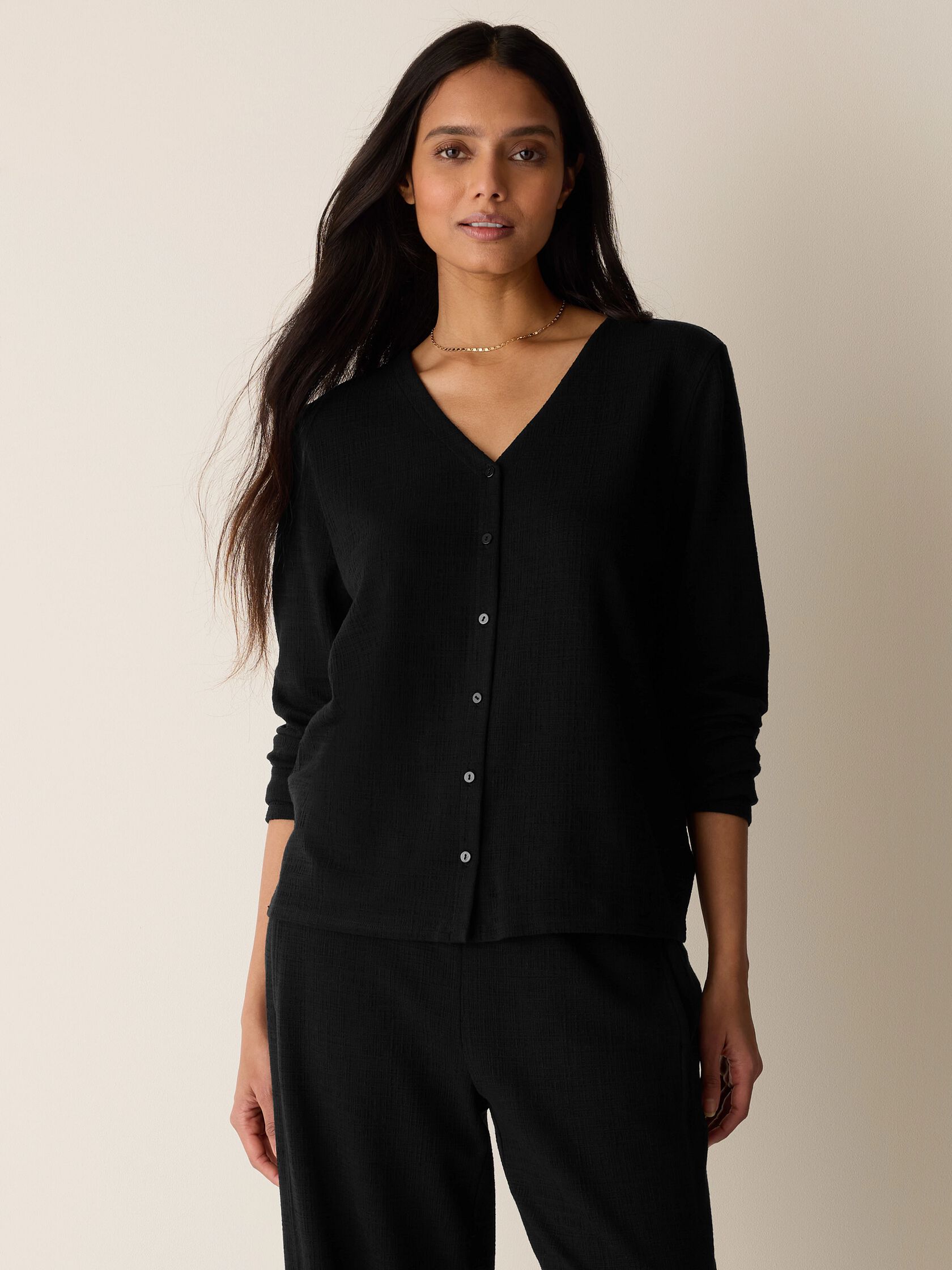 Cross Hatch Stretch Jersey Button-Front Top