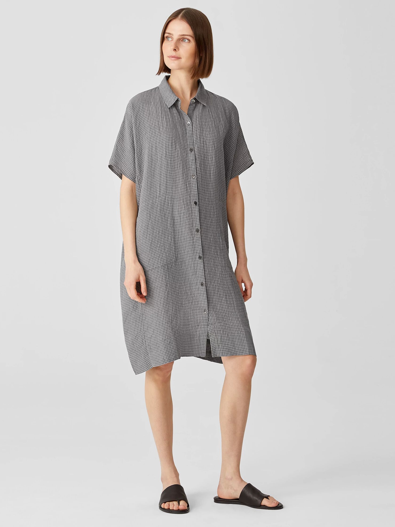 Puckered Organic Linen Shirtdress