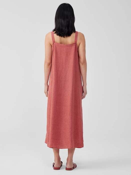 Puckered Organic Linen Square Neck Dress