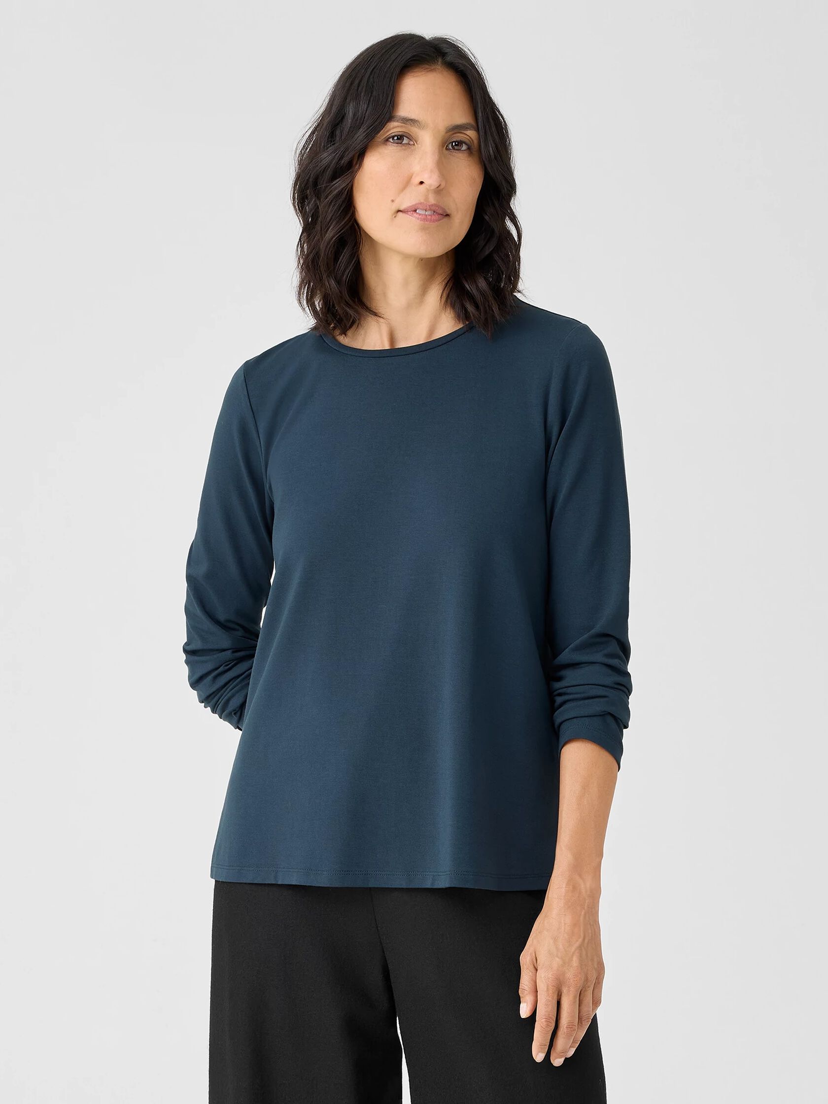 Stretch Jersey Knit Crew Neck Top