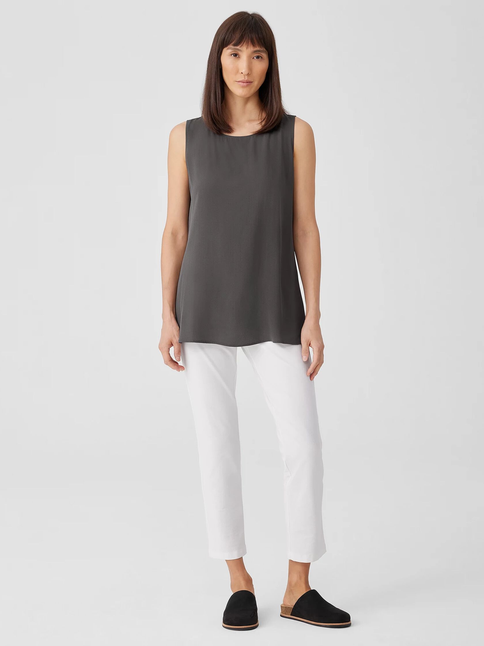 Silk Georgette Crepe Ballet Neck Long Tank