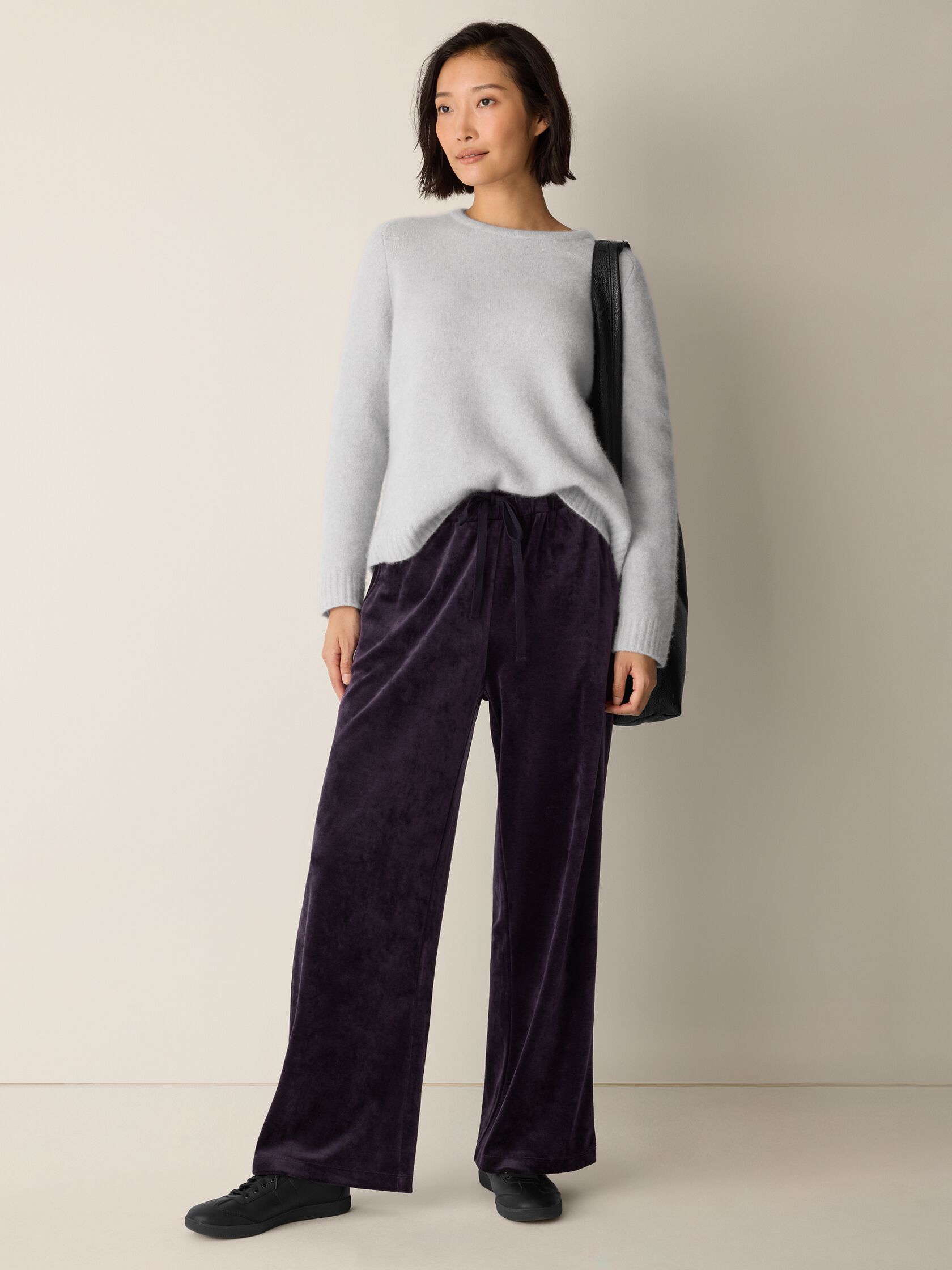 Cozy Velour Knit Wide-Leg Pant