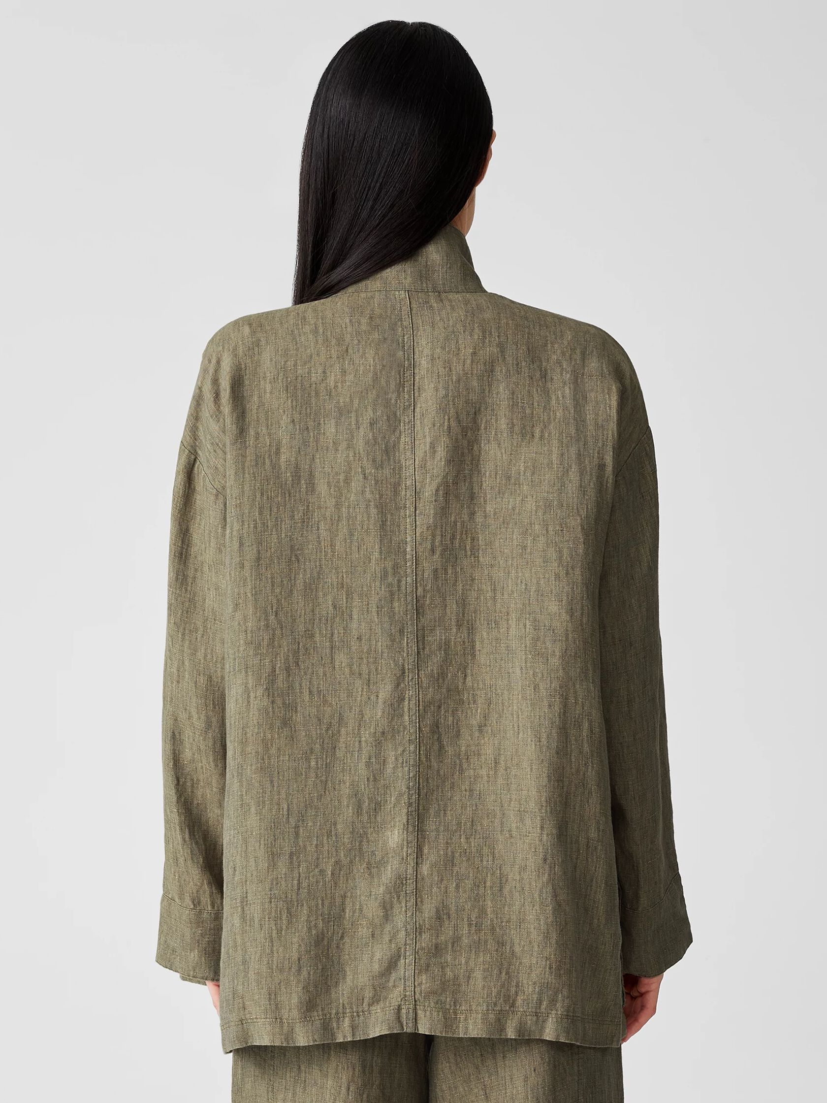 Washed Organic Linen Delave Stand Collar Jacket