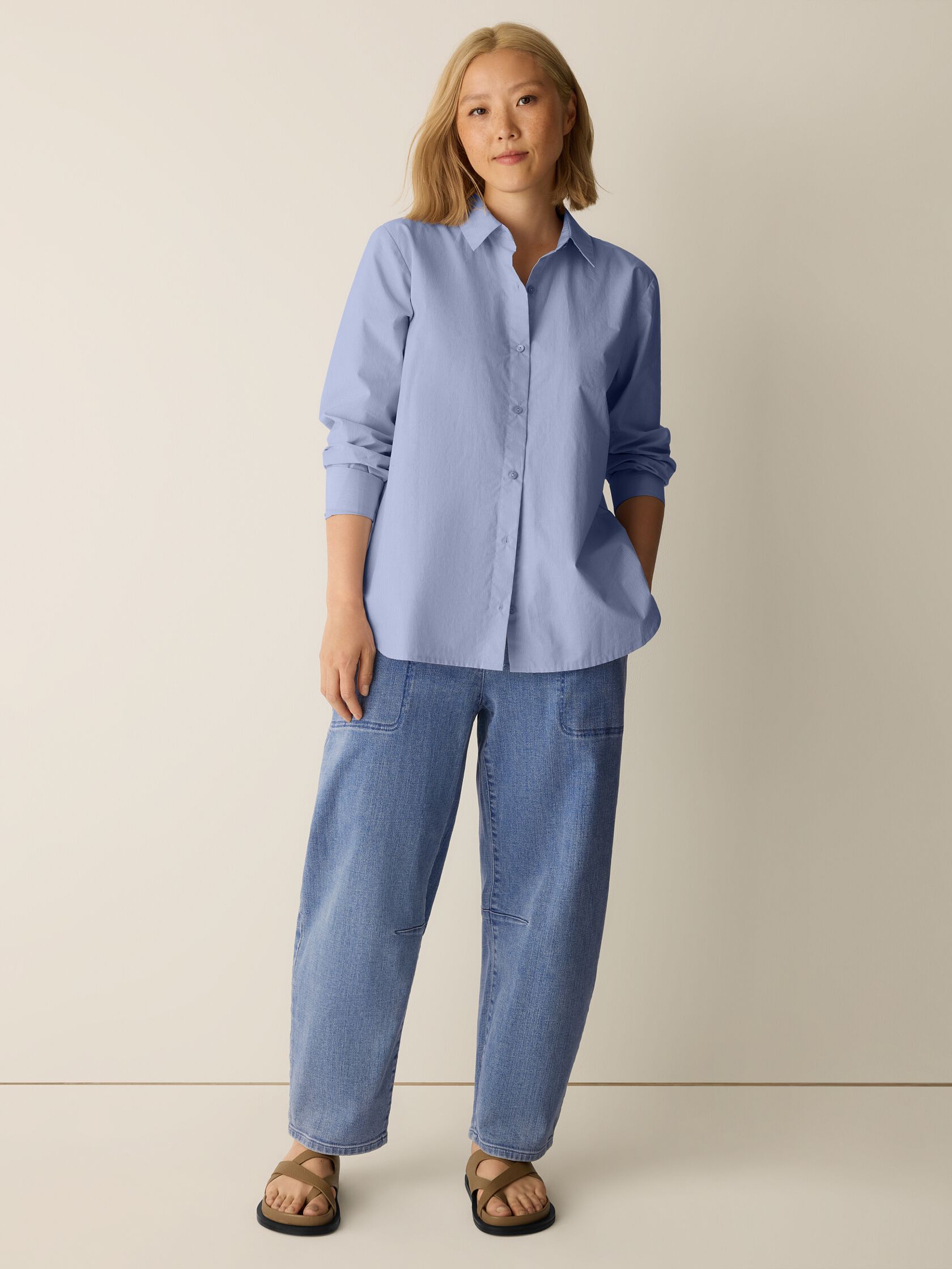 Striped Organic Cotton Poplin Classic Collar Shirt