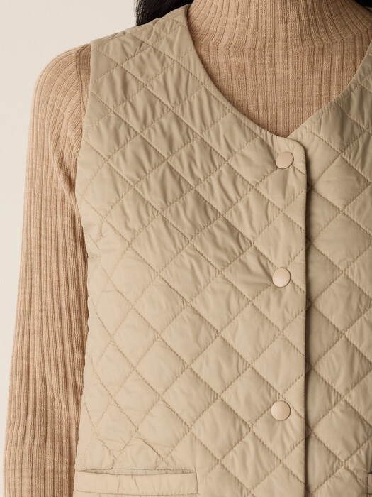 Eggshell Recycled Nylon Quilted V-Neck Vest
