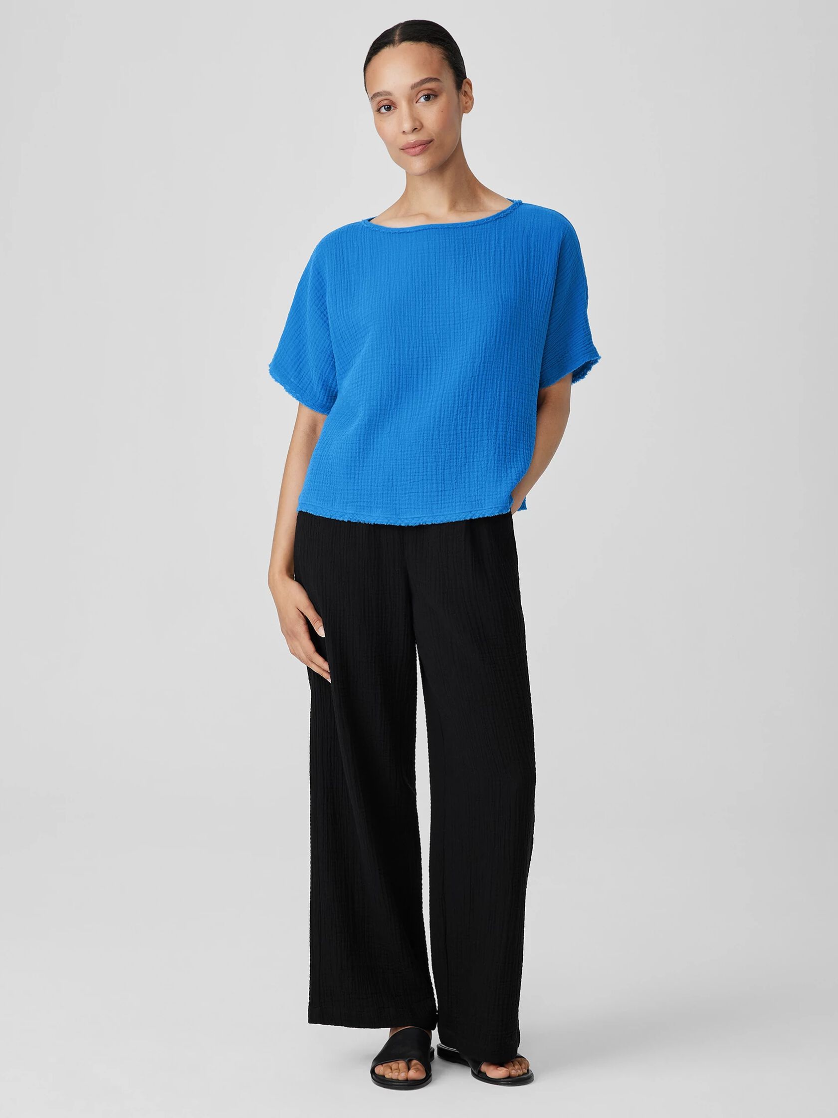 Organic Cotton Lofty Gauze Bateau Neck Top | EILEEN FISHER