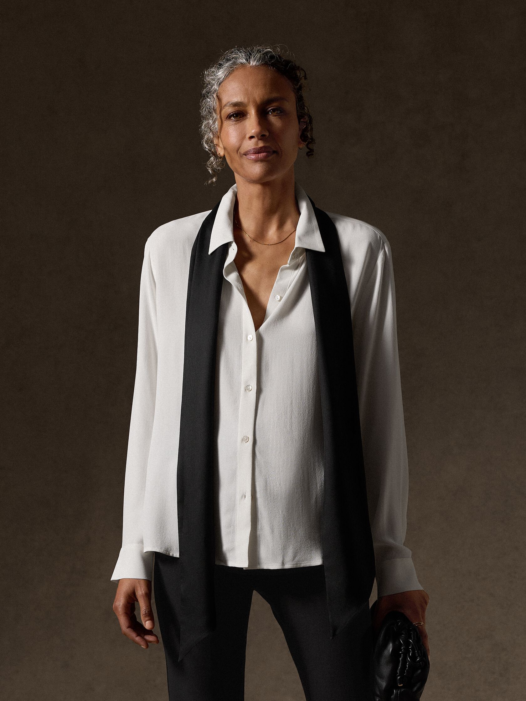 Silk Georgette Crepe Classic Collar Shirt