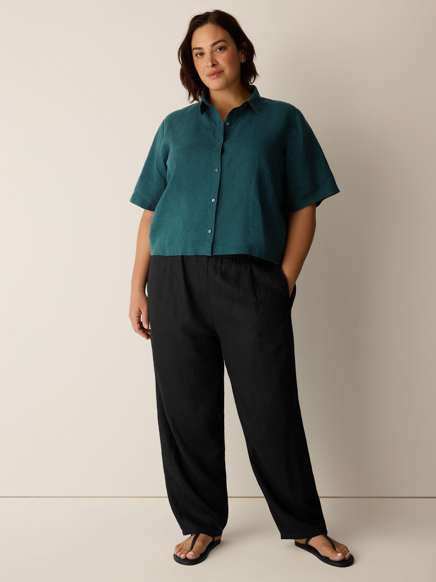 Organic Handkerchief Linen Elbow-Sleeve Shirt