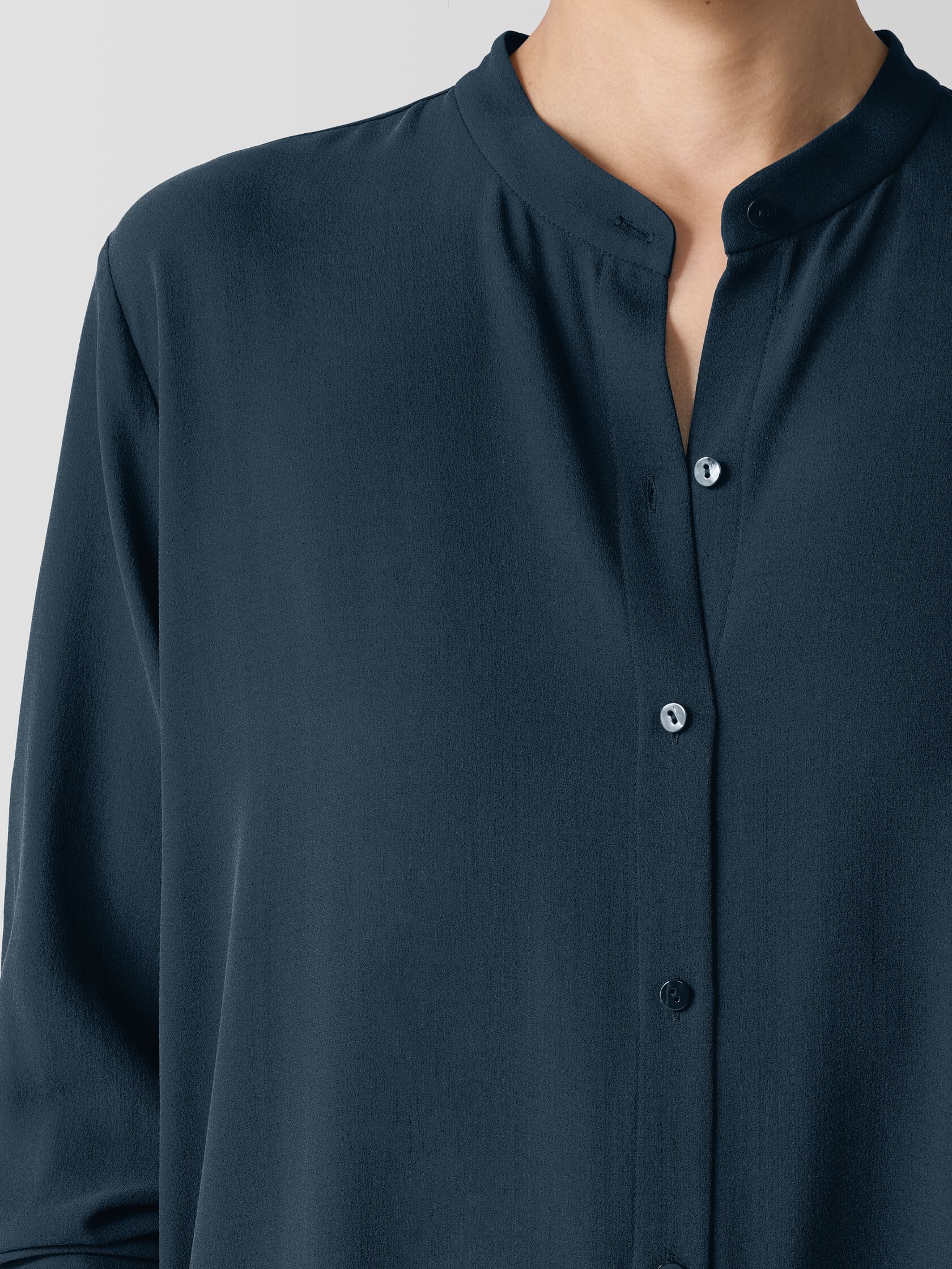 Silk Georgette Crepe Band Collar Shirt
