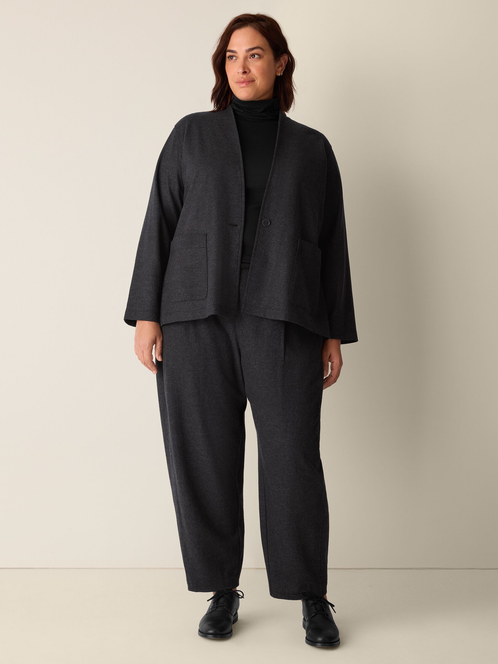 Mélange Boiled Wool Jersey High Collar Jacket in Regenerative Wool