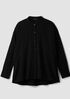 Striped Organic Cotton Twill Band Collar Shirt