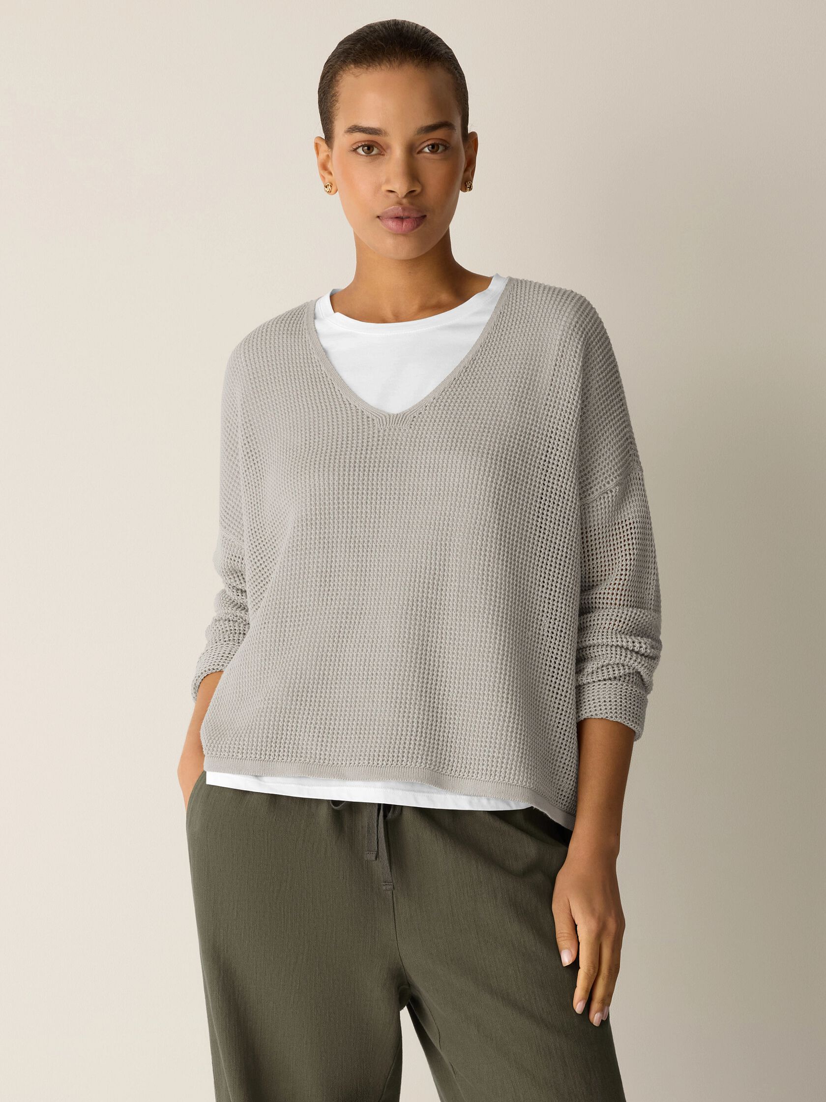 Organic Linen Cotton V-Neck Box-Top