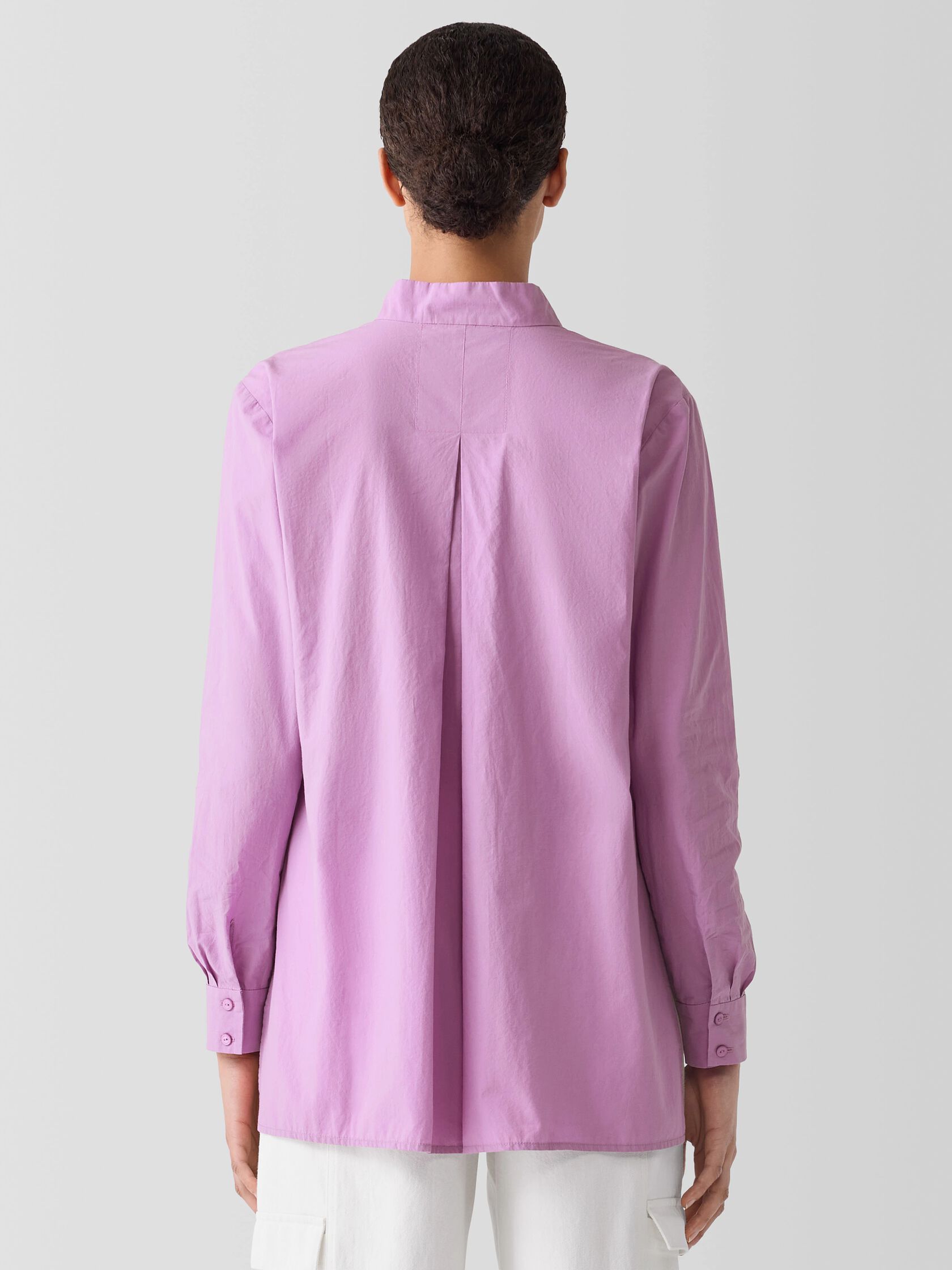Washed Organic Cotton Poplin Stand Collar Top