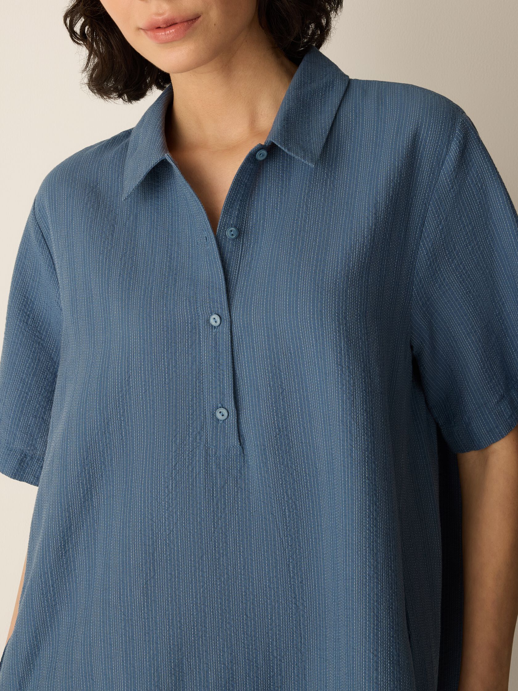 Cotton Blend Stripe Stitch Classic Collar Dress