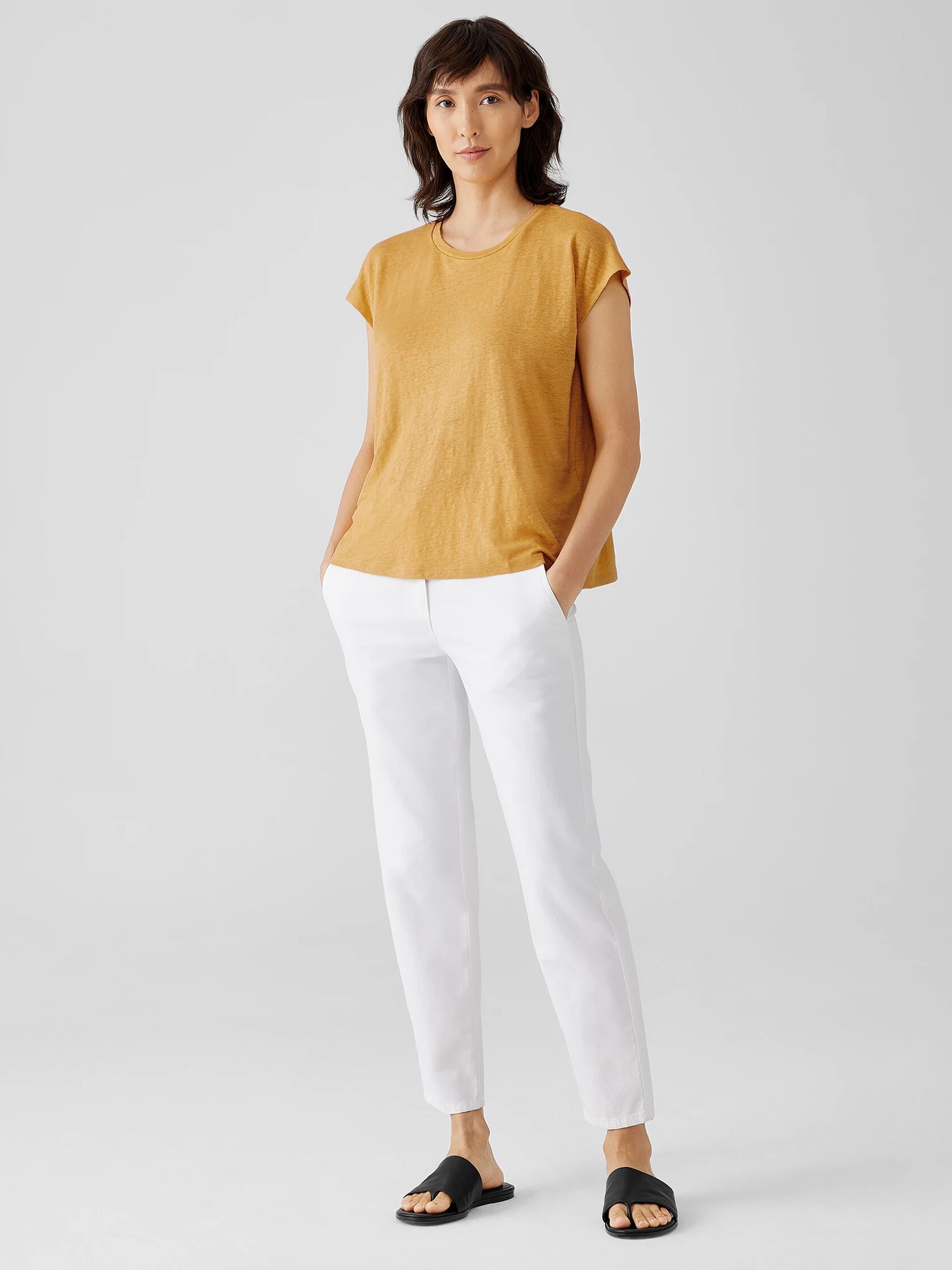 Organic Linen Jersey Shirred-Back Top