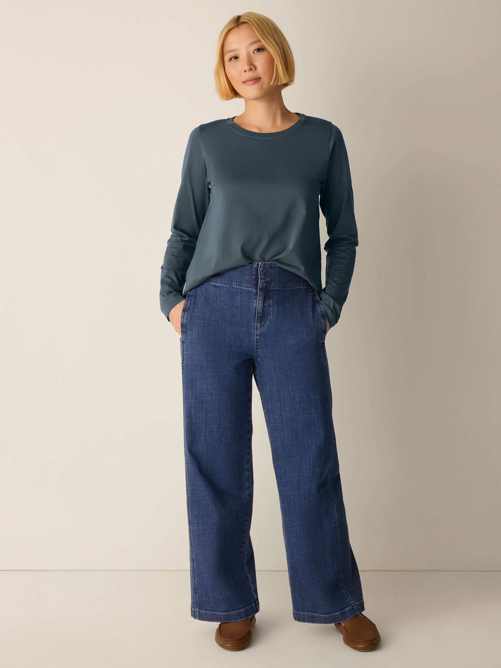 Cotton Stretch Denim Wide-Leg Jean