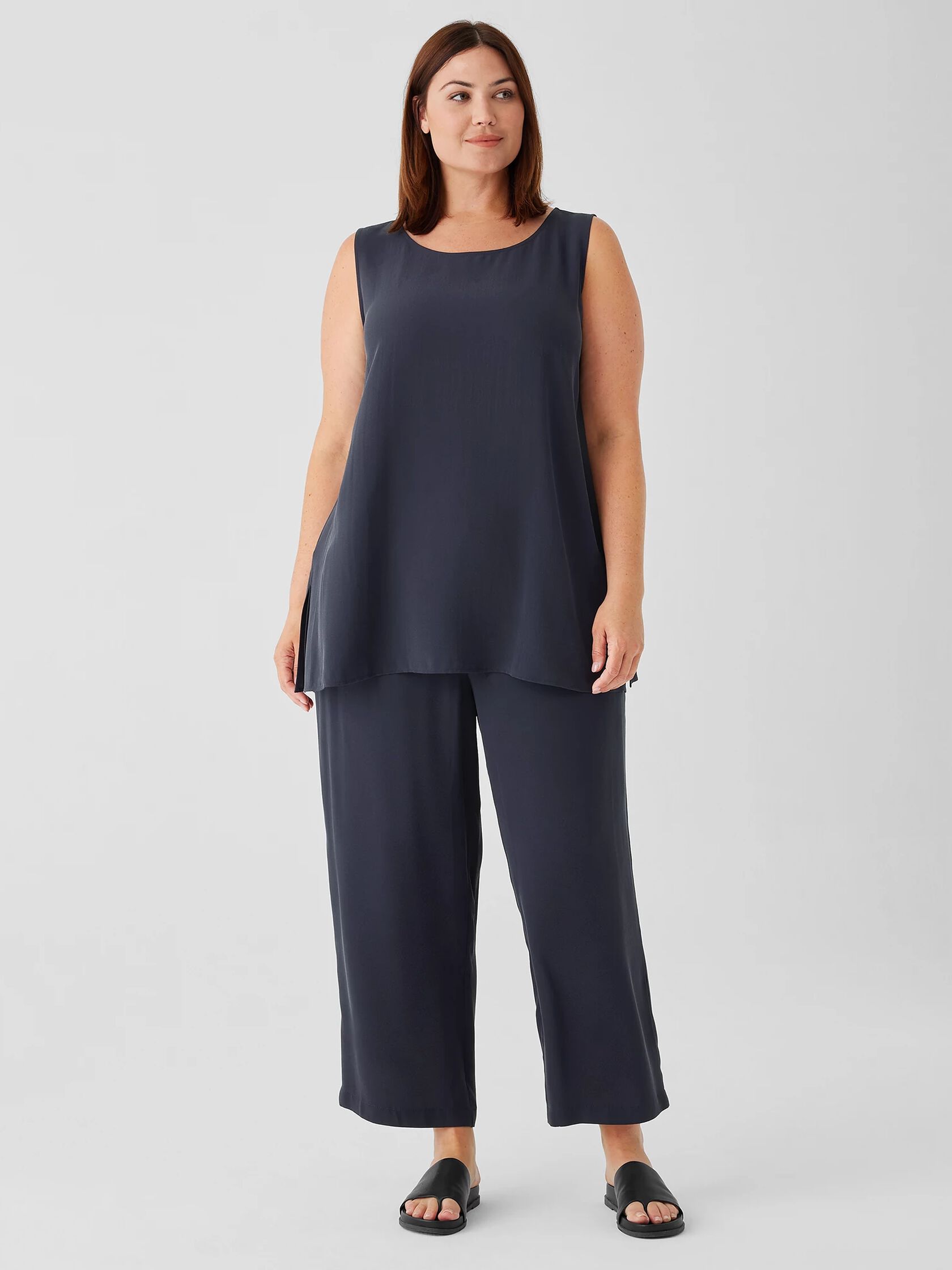 Silk Georgette Crepe Ballet Neck Tank