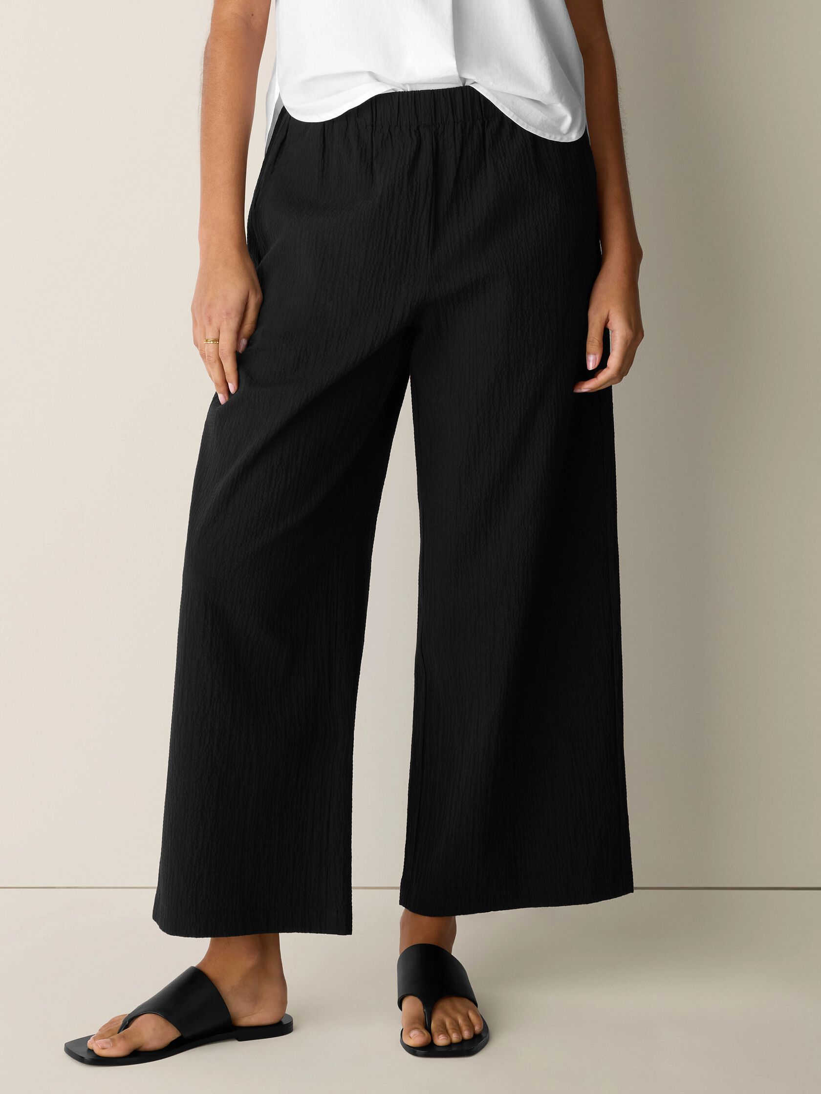 Organic Cotton Pucker Wide-Leg Pant