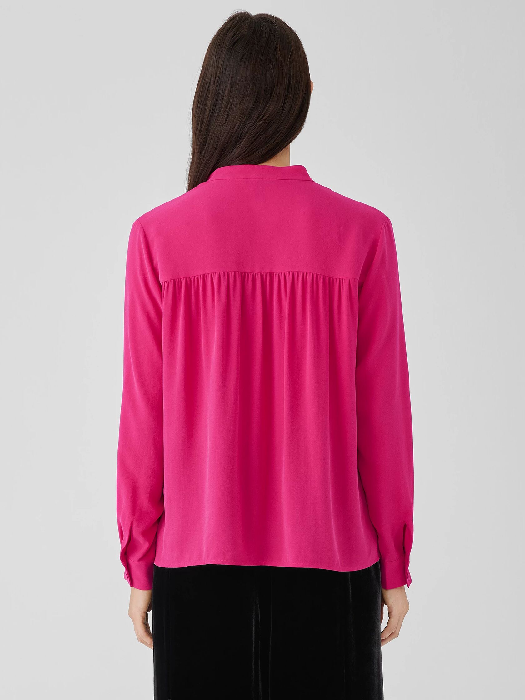 Silk Georgette Crepe Shirred-Back Shirt