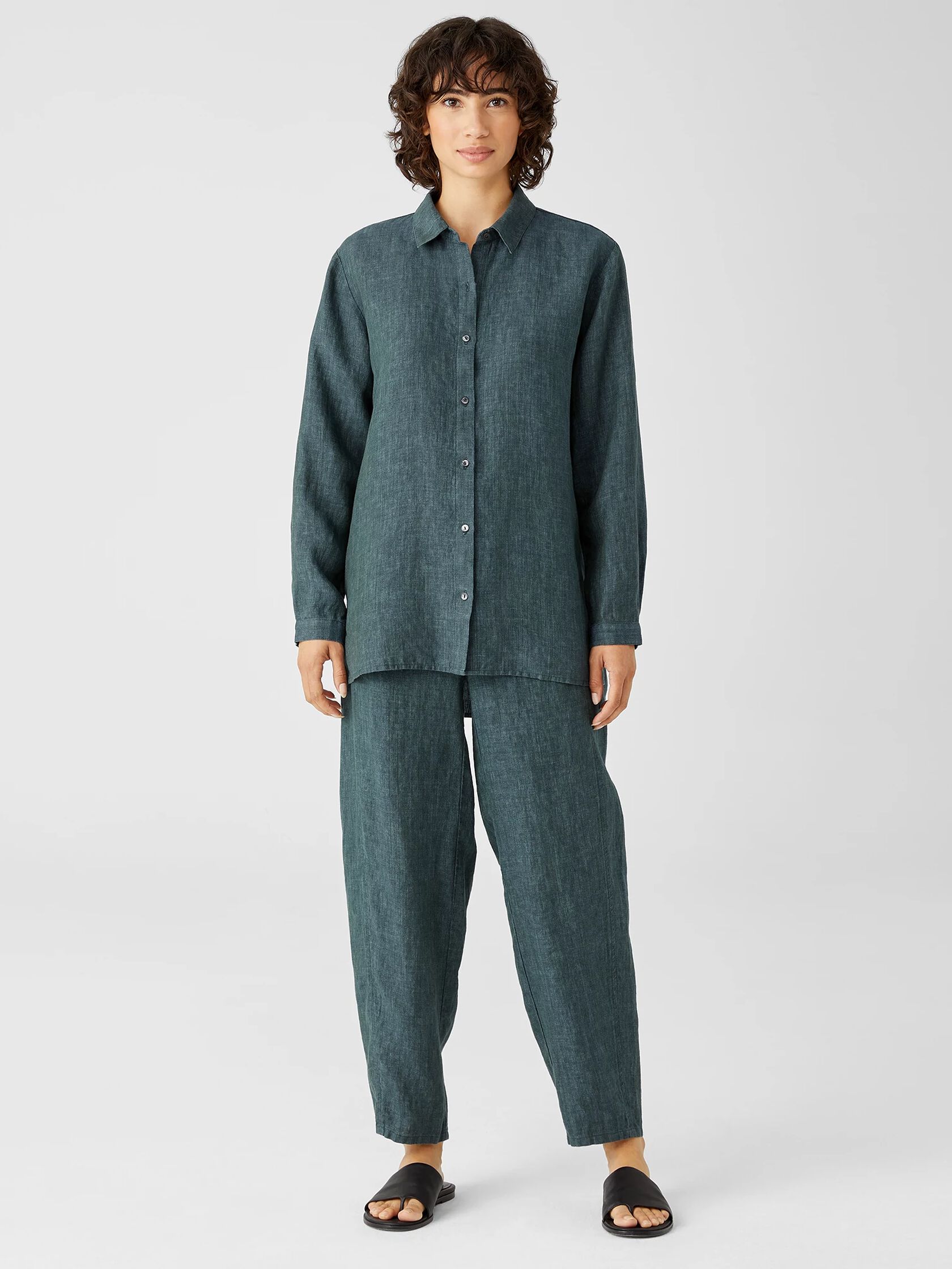 Washed Organic Linen Delave Classic Collar Shirt