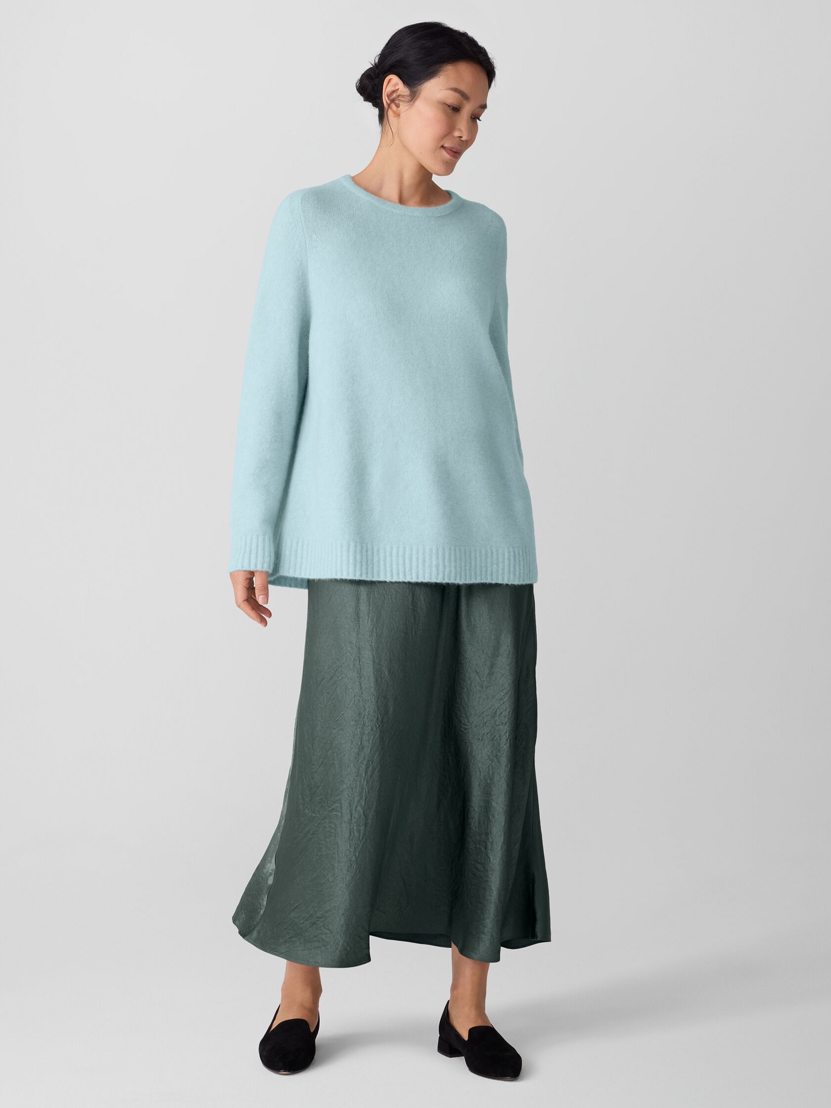 Cashmere Silk Boucle Bliss Crew Neck Long Top