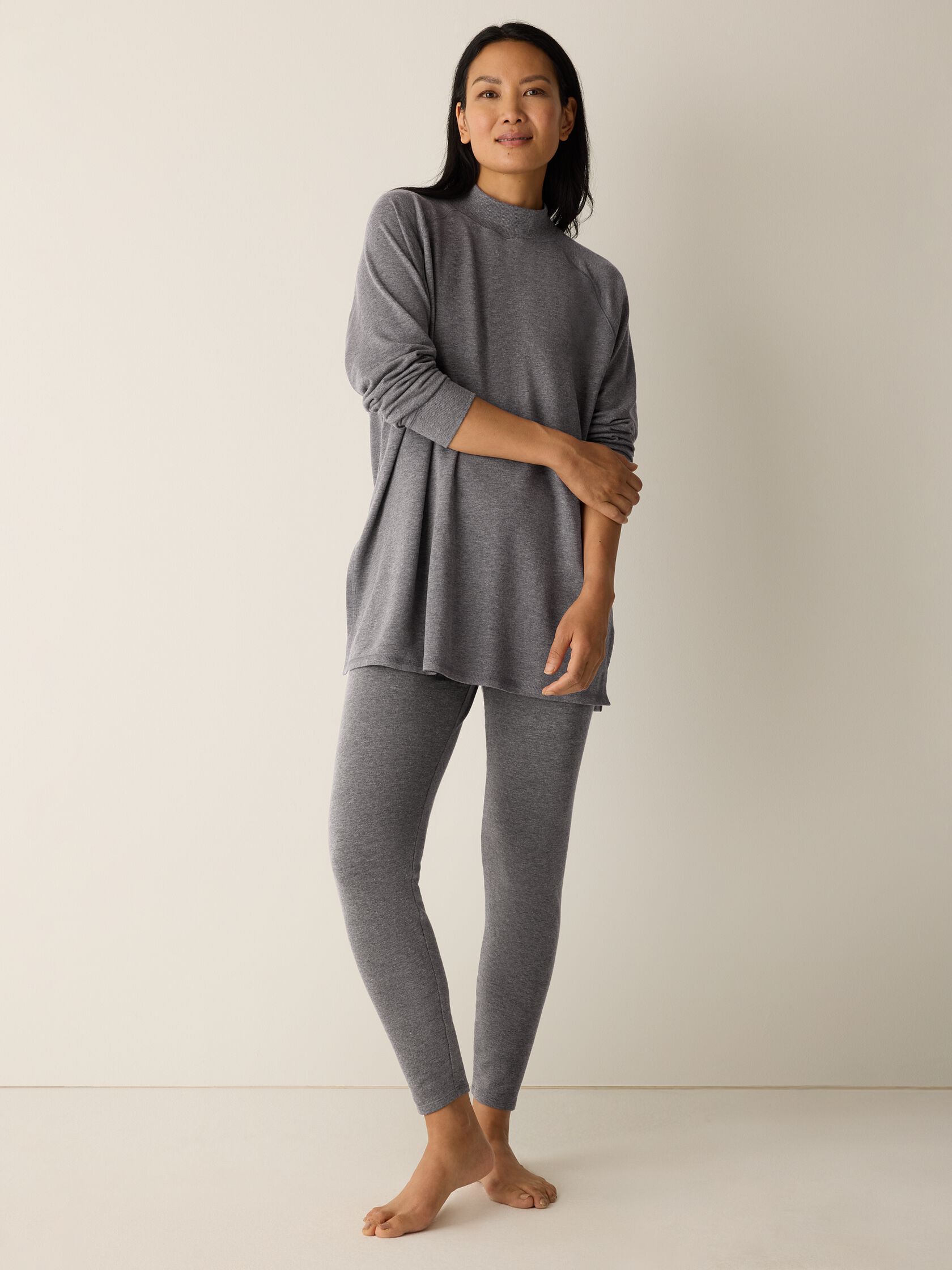 Cozy Brushed Terry Mock Neck Long Top