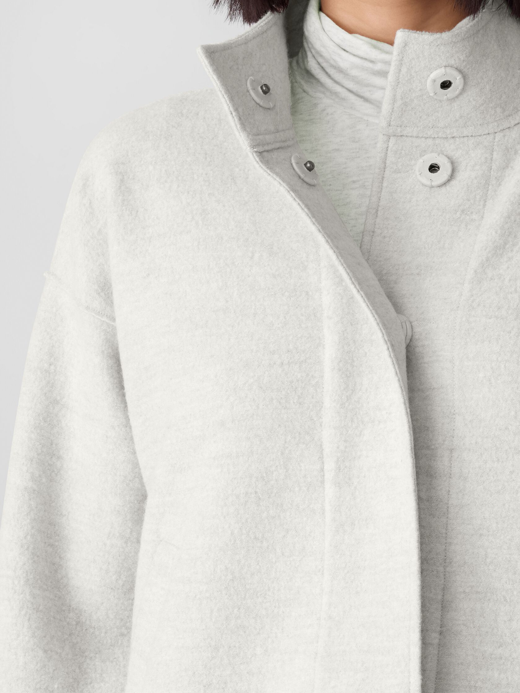 Lightweight Boiled Wool Stand Collar Jacket in Regenerative Wool