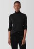 Ribbed Pima Cotton Blend Turtleneck Top