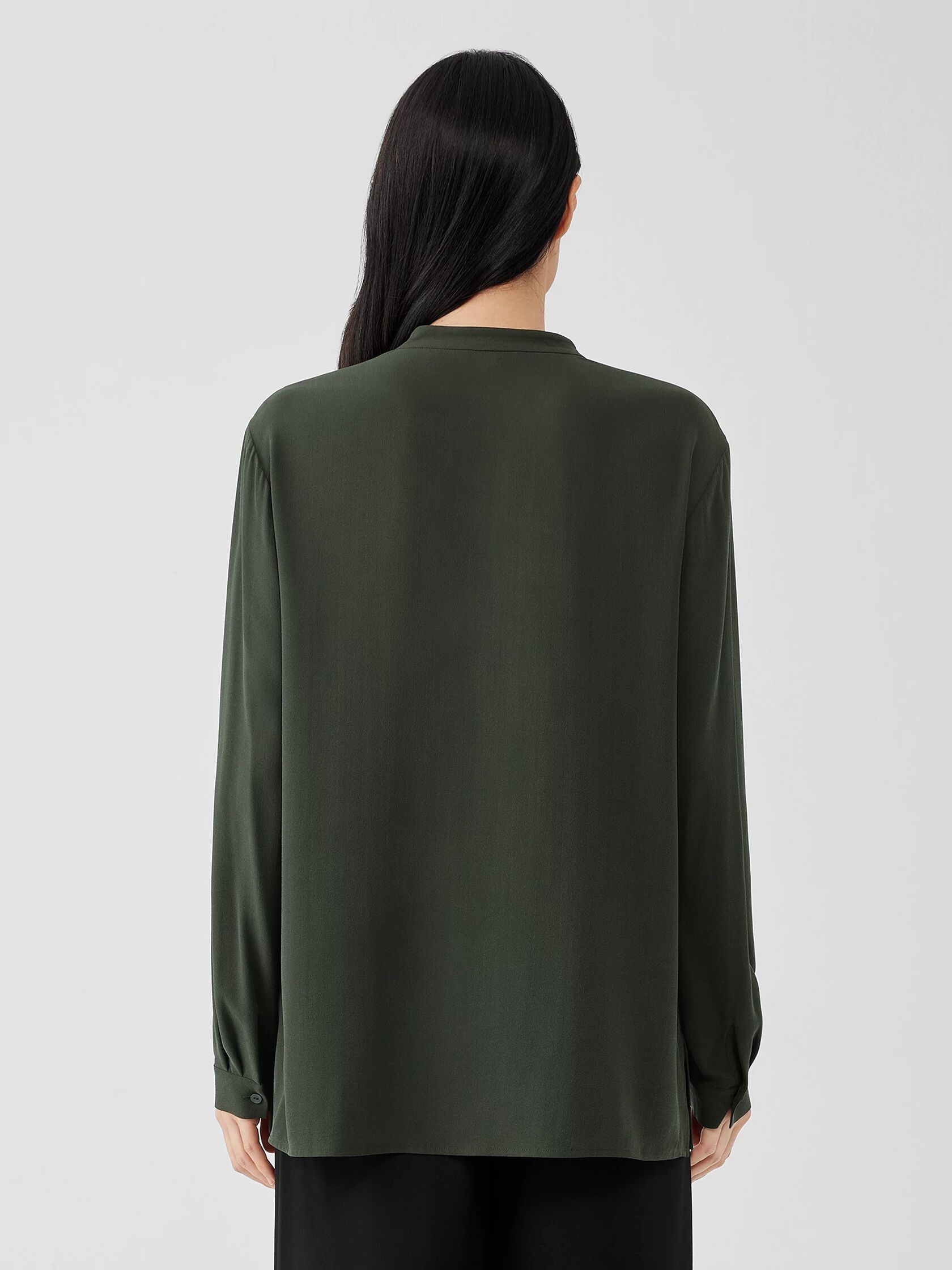 Silk Georgette Crepe Mandarin Collar Shirt