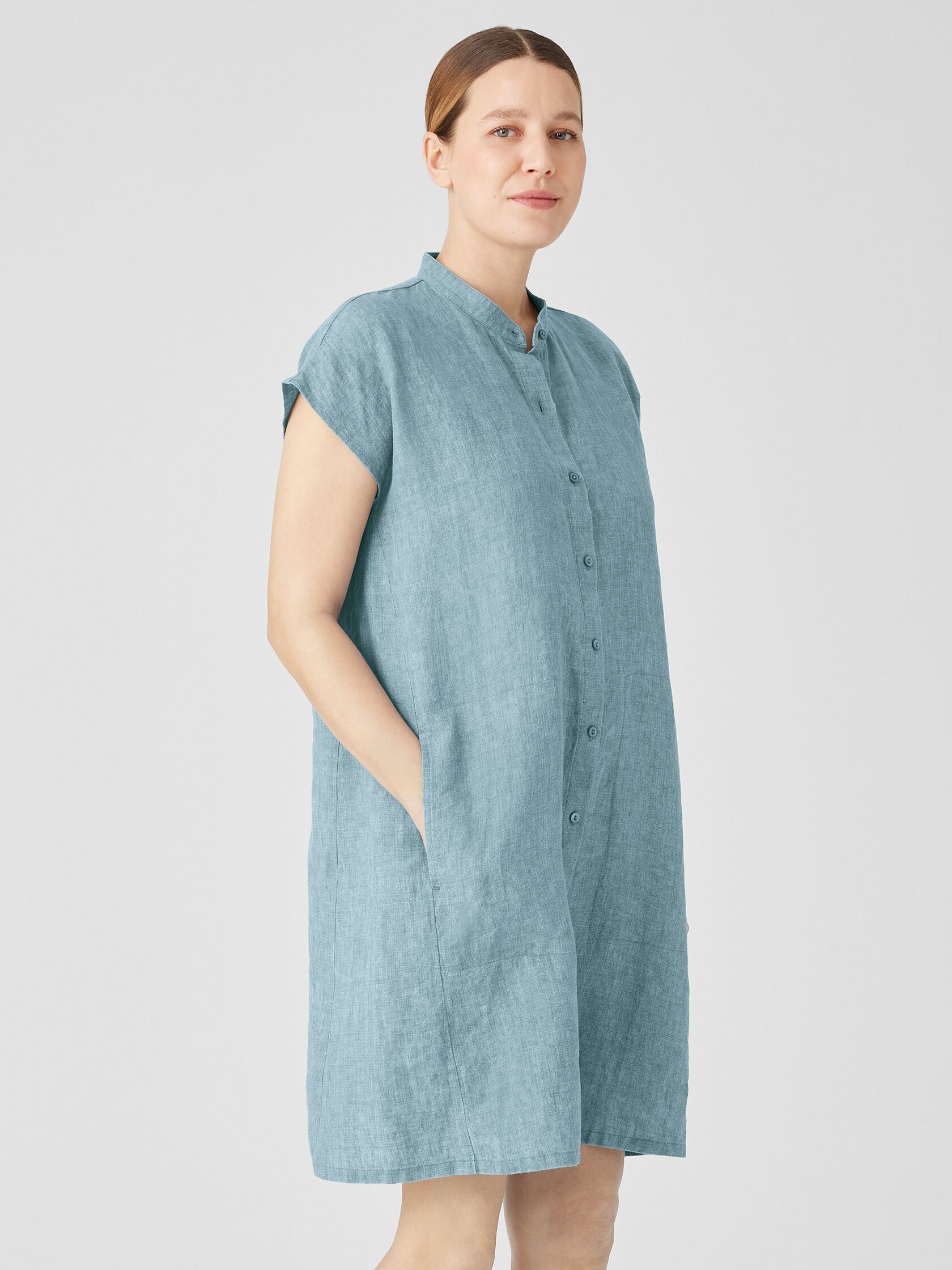 Washed Organic Linen Delave Shirtdress