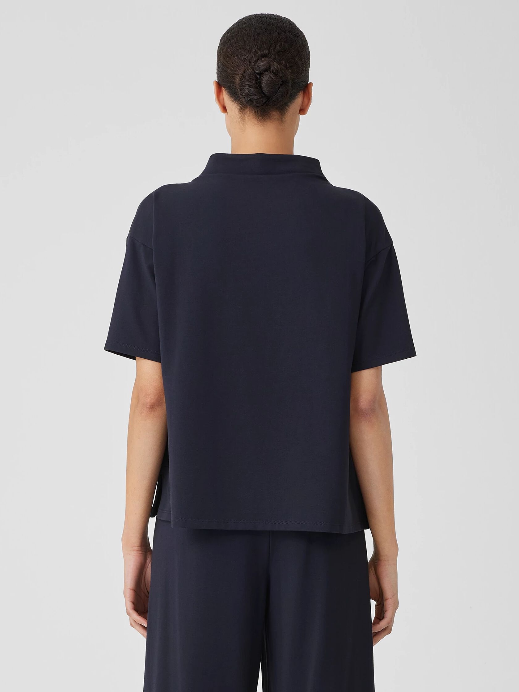 Pima Cotton Stretch Jersey Funnel Neck Top