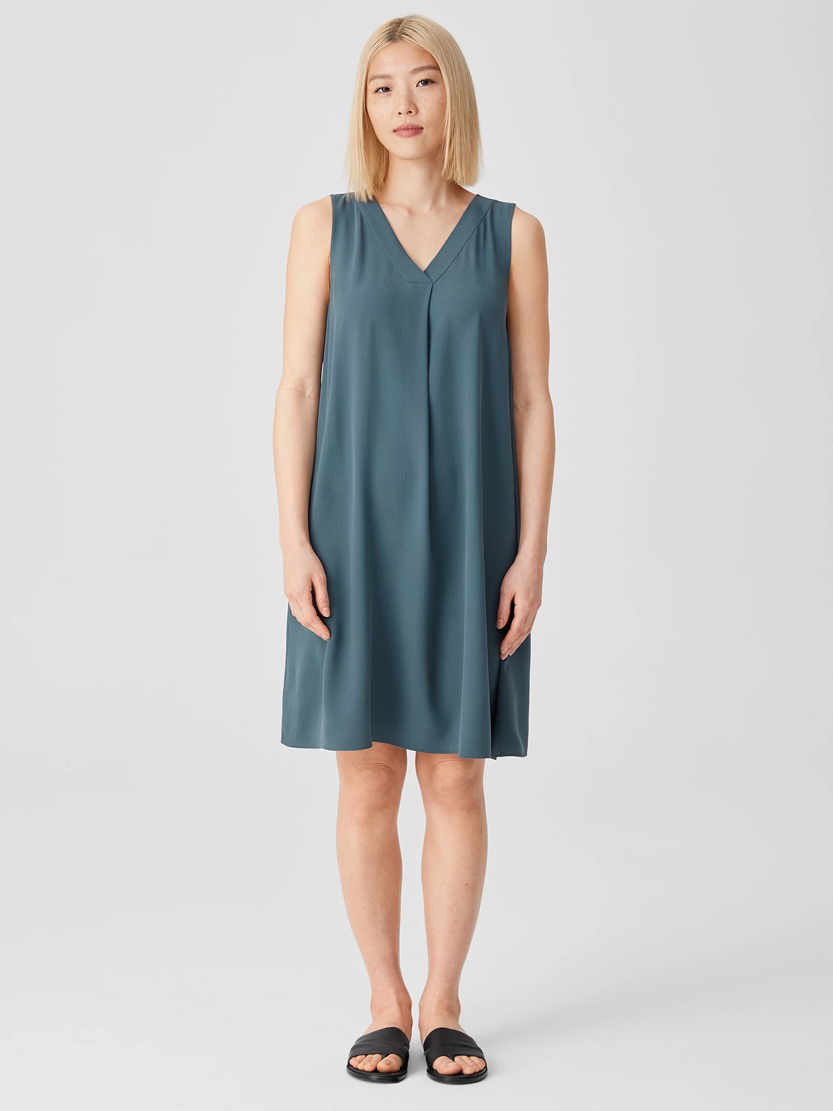 Silk Georgette Crepe Pleated Dress