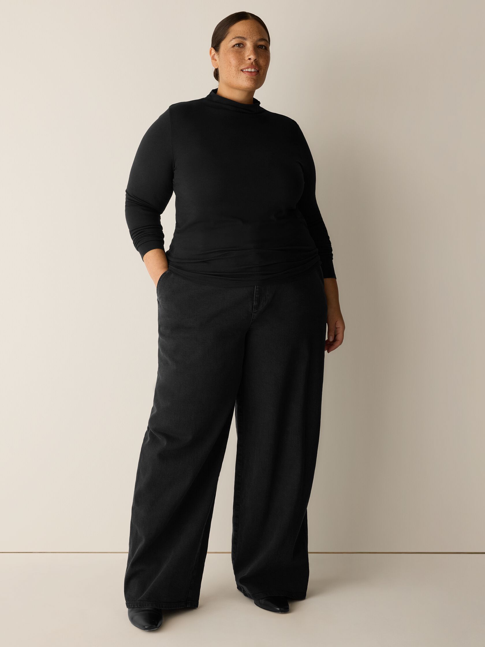 Sheer Cotton Blend Knit Funnel Neck Top