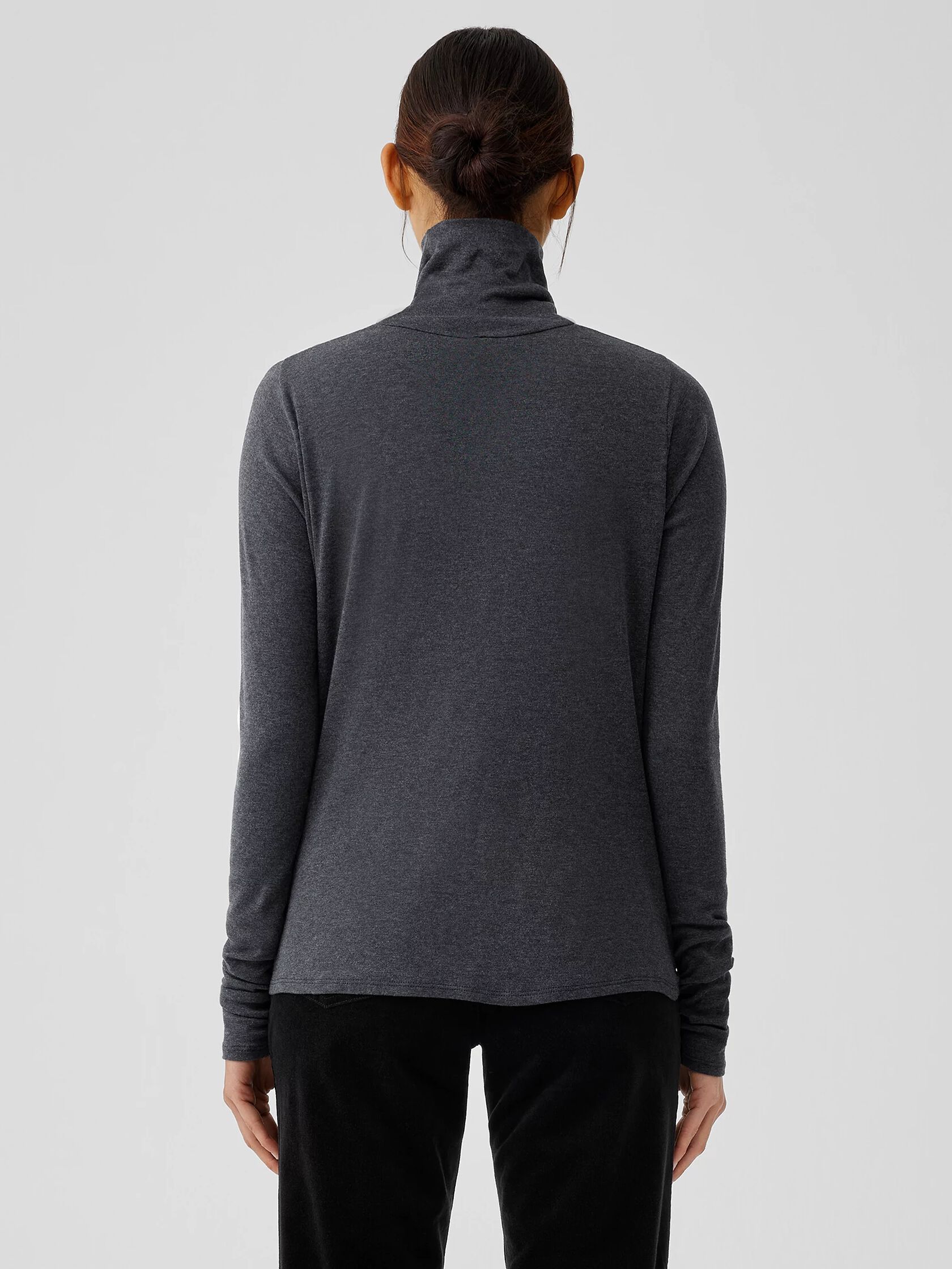 Ribbed Pima Cotton Blend Turtleneck Top