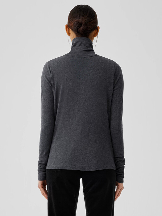 Ribbed Pima Cotton Blend Turtleneck Top