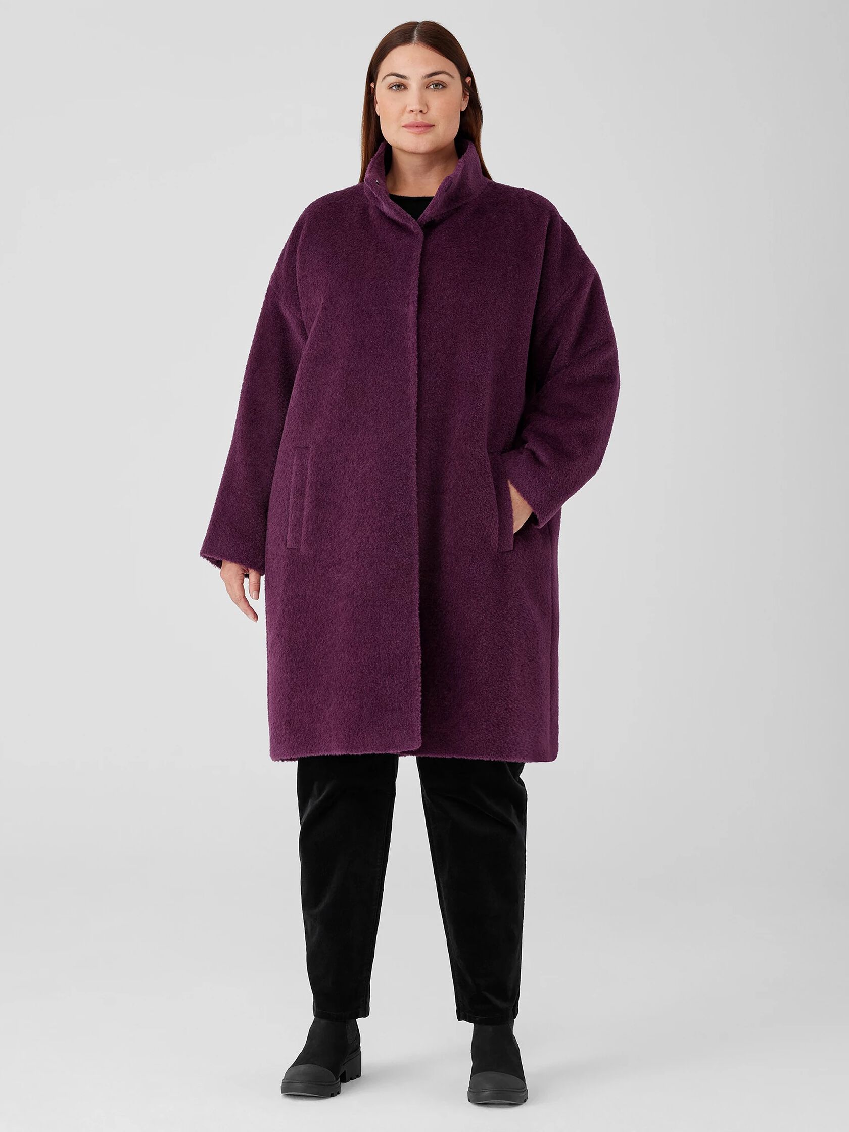 Sheared Suri Alpaca Stand Collar Coat