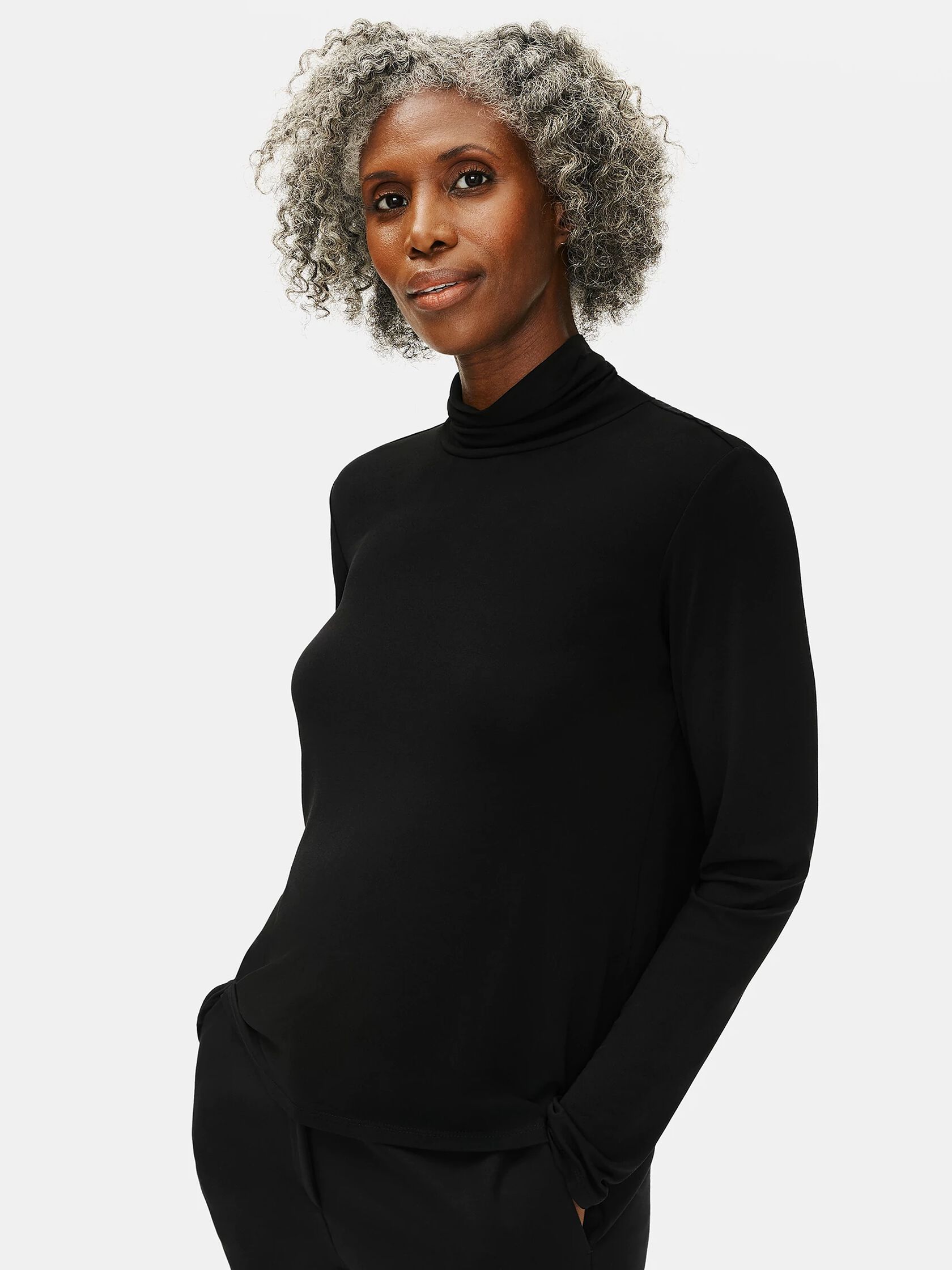 Stretch Silk Jersey Scrunch Neck Top