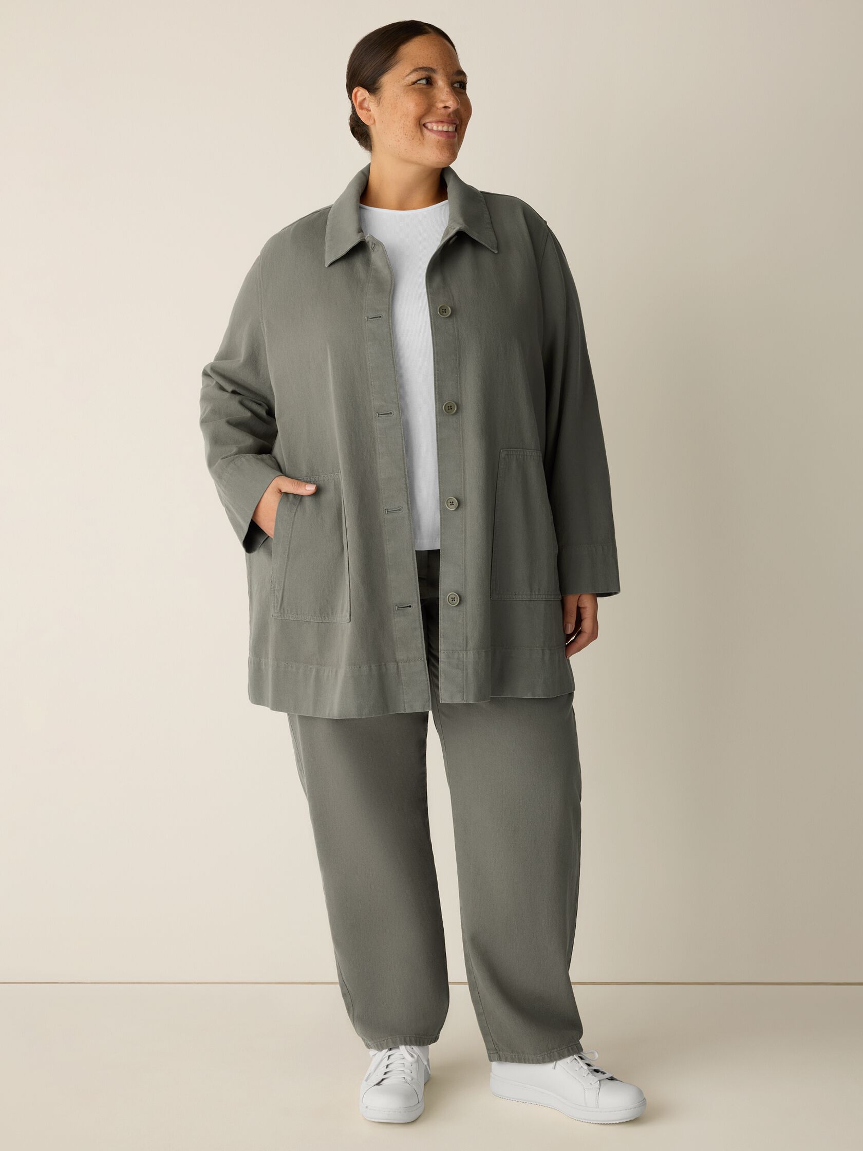 Garment-Dyed Utility Cotton Classic Collar Long Jacket