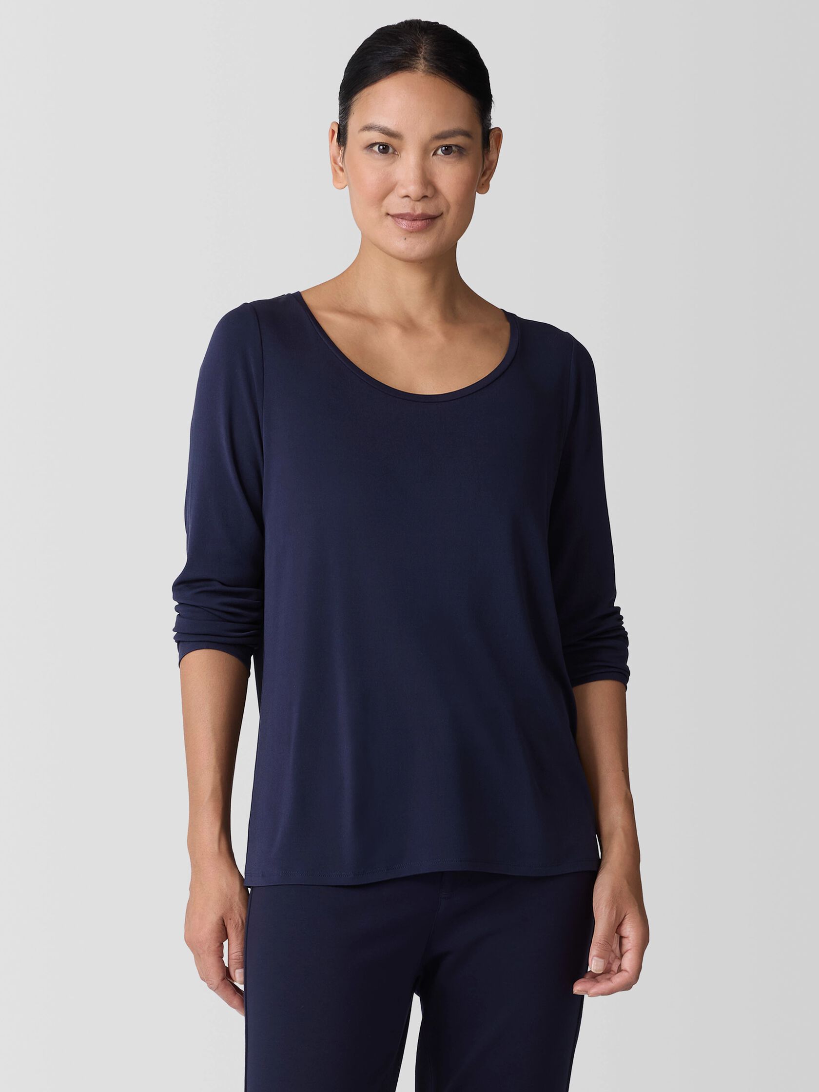 Stretch Silk Jersey Scoop Neck Top